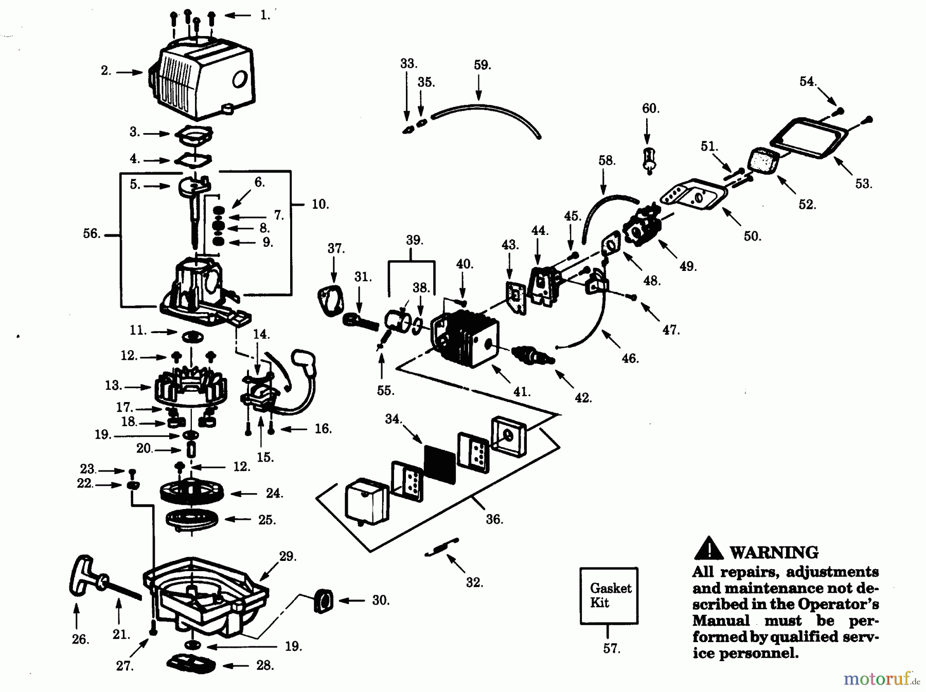 Poulan / Weed Eater Heckenscheren TF22G - Poulan Task Force Hedge Trimmer CARBURETOR, CRANKCASE, IGNITION, FLYWHEEL, & PISTON