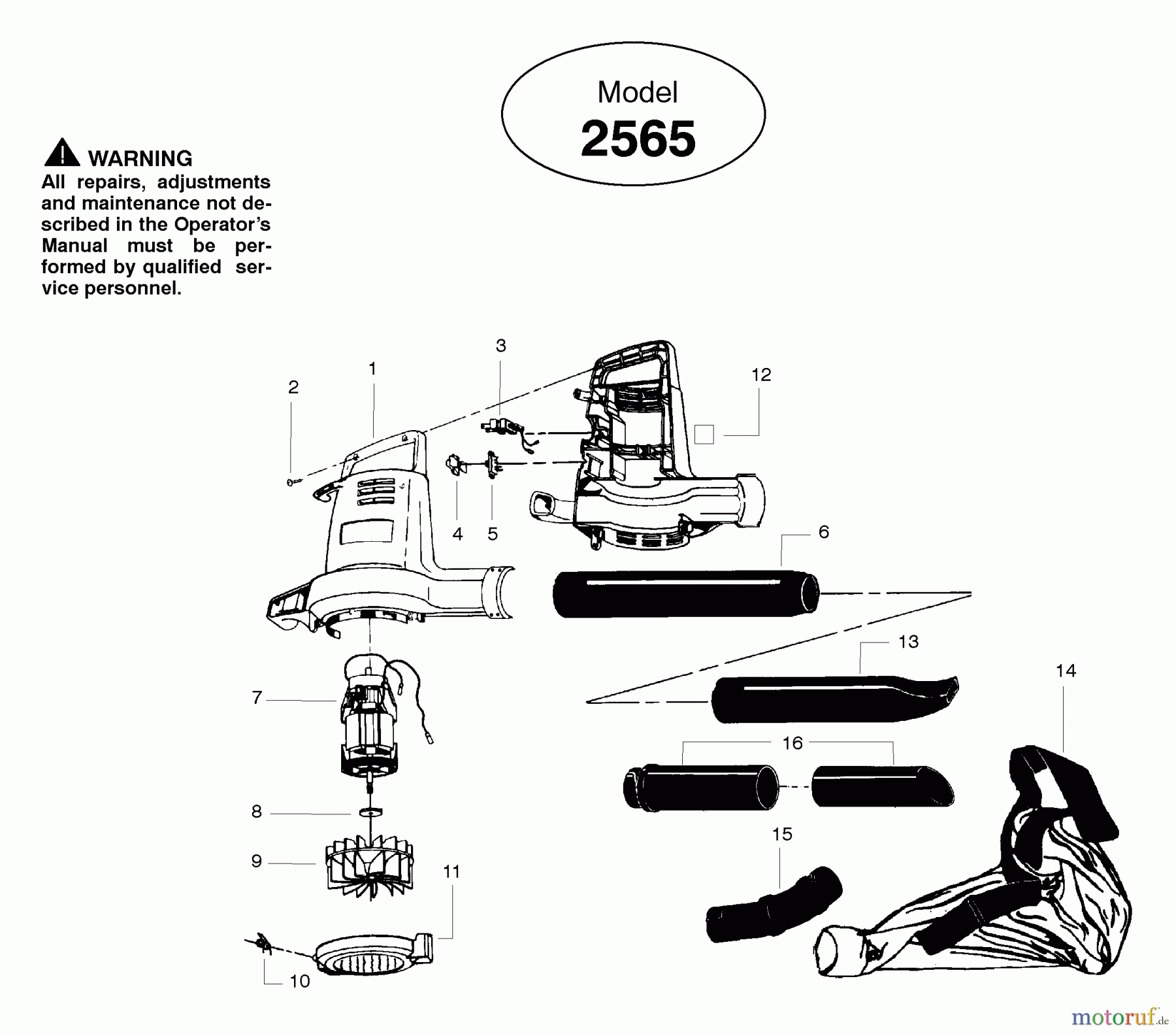 Poulan / Weed Eater Bläser / Sauger / Häcksler / Mulchgeräte 2565 - Weed Eater Electric Blower Electric Blower/Blower Assembly