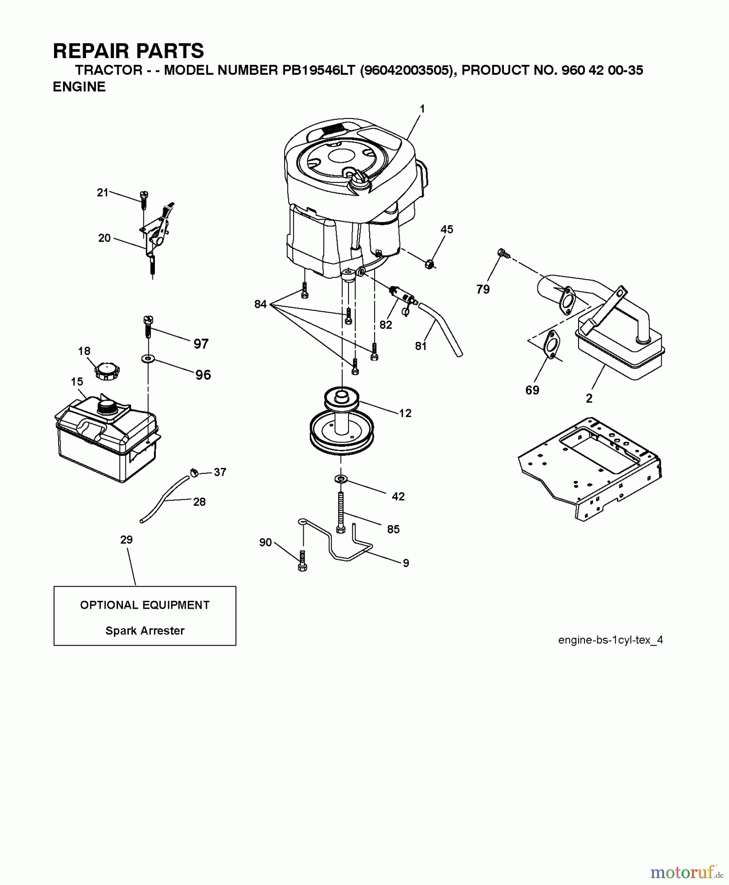 Poulan / Weed Eater Rasen und Gartentraktoren PB19546LT (96048001700) - Poulan Pro Lawn Tractor (2010-12) ENGINE