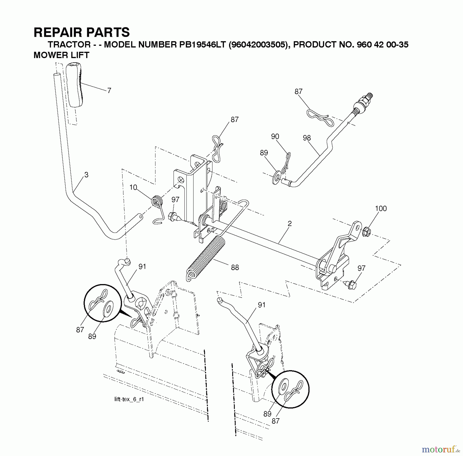 Poulan / Weed Eater Rasen und Gartentraktoren PB19546LT (96048001700) - Poulan Pro Lawn Tractor (2010-12) MOWER LIFT LEVER