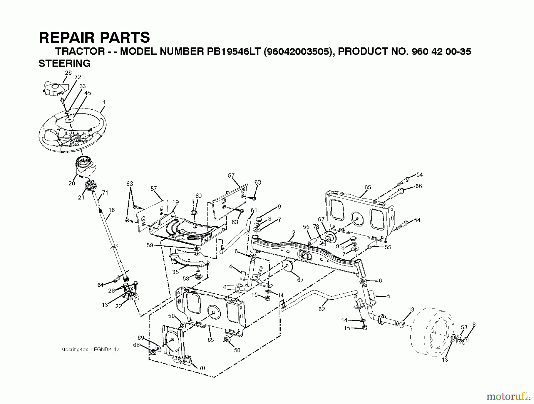 Poulan / Weed Eater Rasen und Gartentraktoren PB19546LT (96048001700) - Poulan Pro Lawn Tractor (2010-12) STEERING