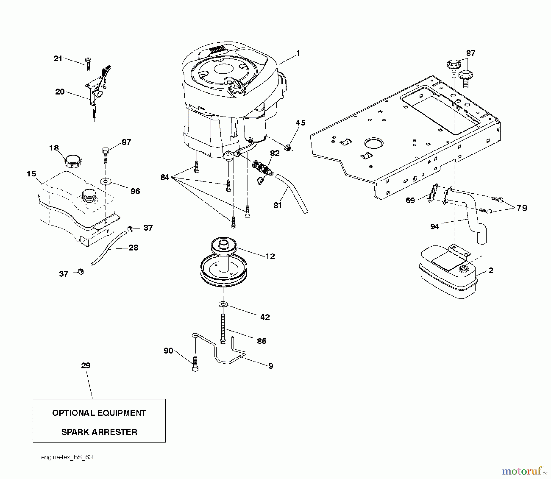 Poulan / Weed Eater Rasen und Gartentraktoren PB20A42LT (96048002501) - Poulan Pro Lawn Tractor (2012-03) ENGINE