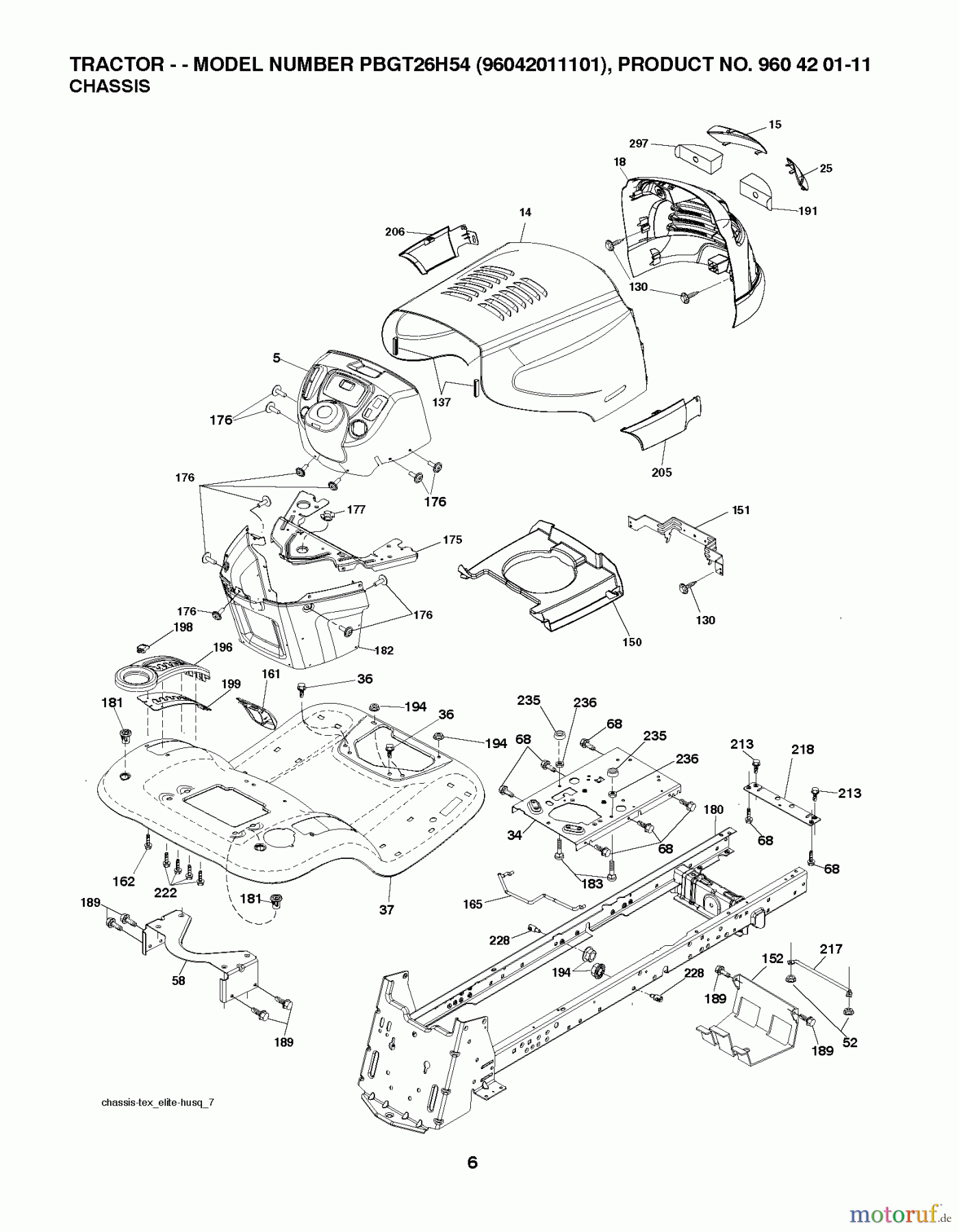 Poulan / Weed Eater Rasen und Gartentraktoren PBGT26H54 (96042011101) - Poulan Pro Lawn Tractor (2010-04) CHASSIS / FRAME