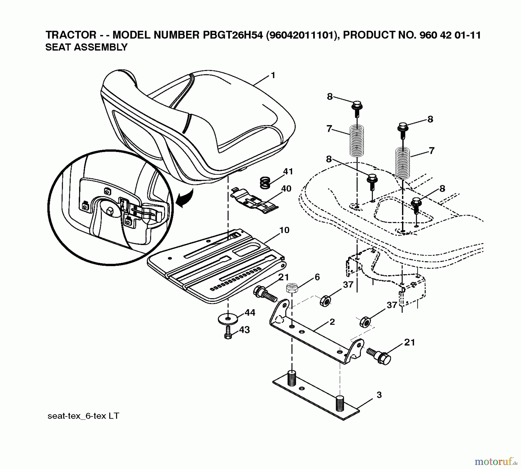 Poulan / Weed Eater Rasen und Gartentraktoren PBGT26H54 (96042012800) - Poulan Pro Lawn Tractor (2011-01) SEAT