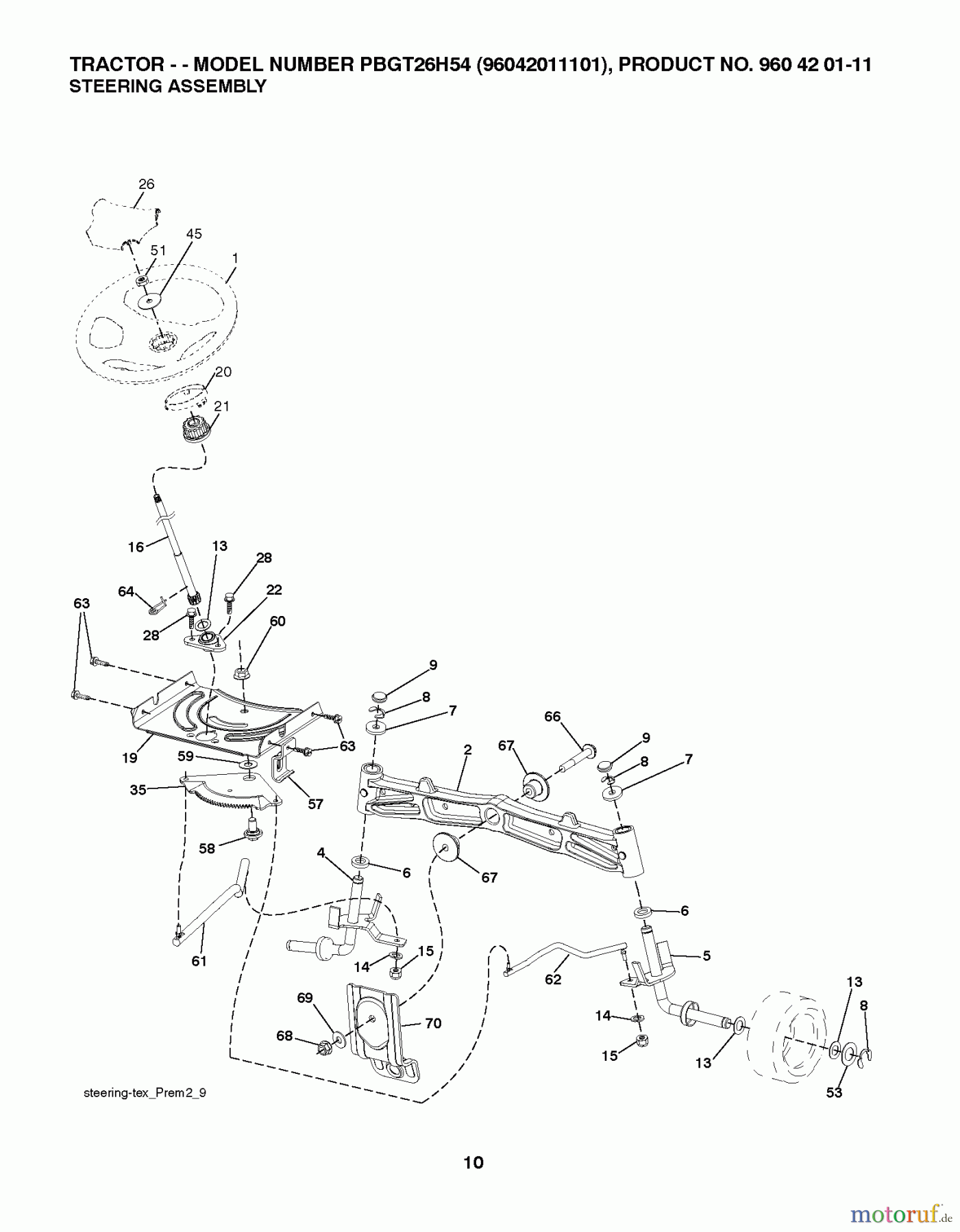Poulan / Weed Eater Rasen und Gartentraktoren PBGT26H54 (96042011101) - Poulan Pro Lawn Tractor (2010-04) STEERING