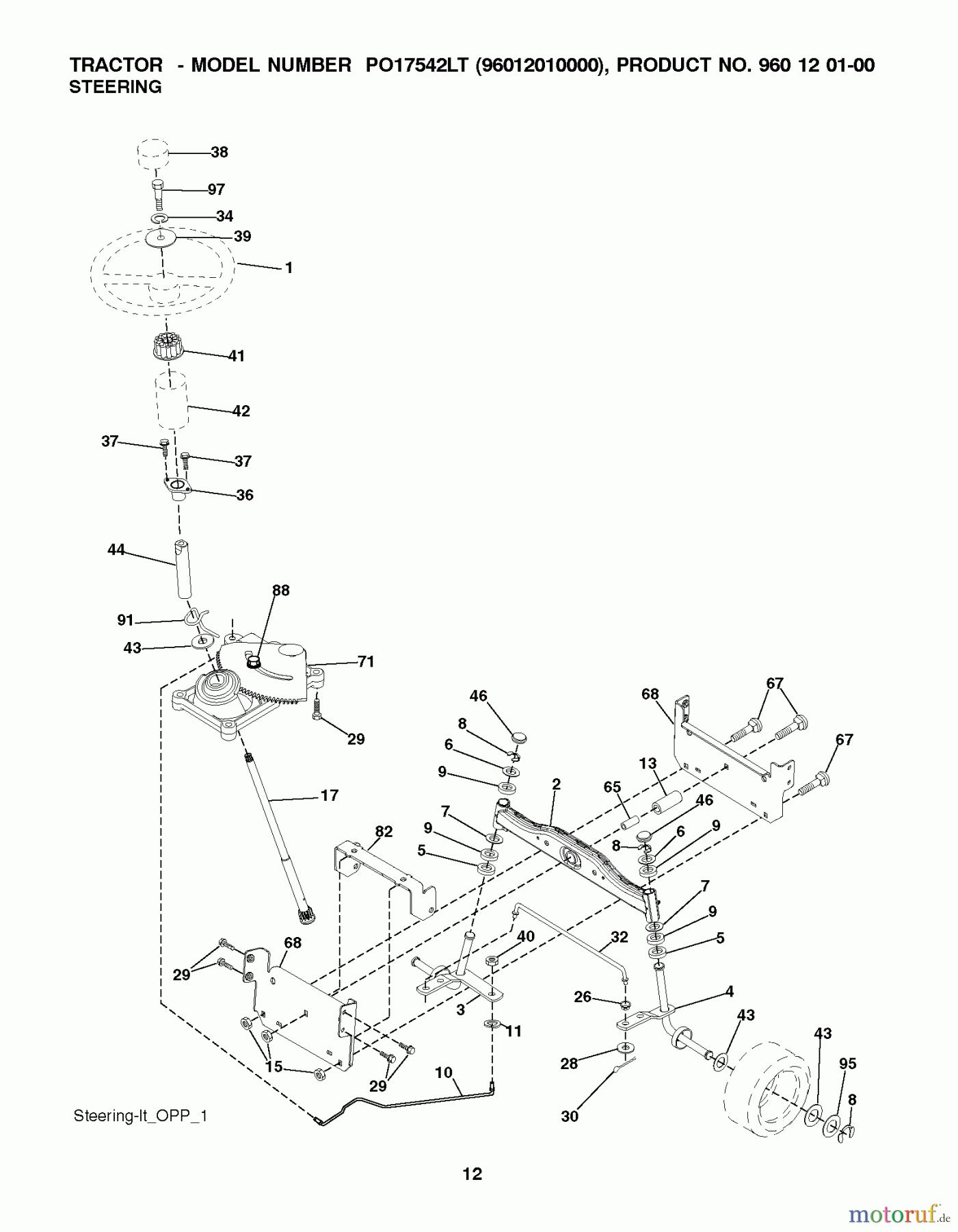 Poulan / Weed Eater Rasen und Gartentraktoren PO14542LT (96012011200) - Poulan Lawn Tractor (2010-09) STEERING