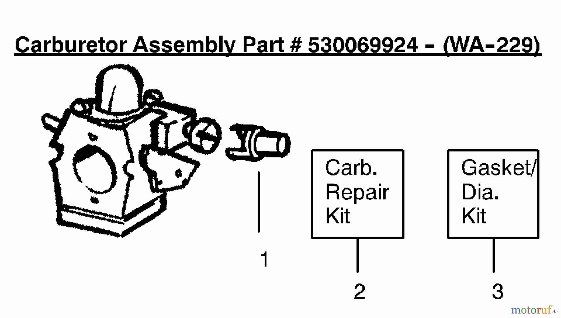 Poulan / Weed Eater Bläser / Sauger / Häcksler / Mulchgeräte BV1650 (Type 1) - Weed Eater Barracuda Blower Carburetor Assembly (WA229) 530069924 Type 1