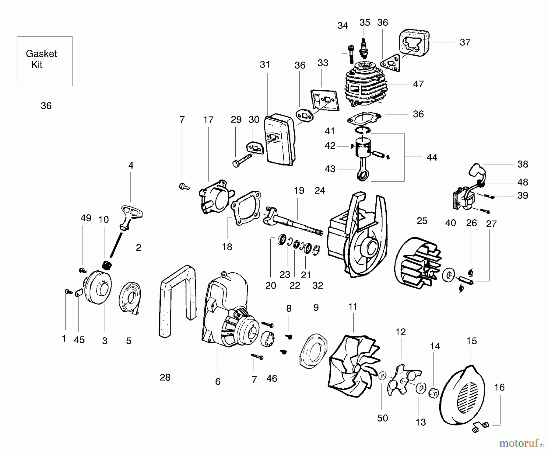 Poulan / Weed Eater Bläser / Sauger / Häcksler / Mulchgeräte BV1800 (Type 1) - Weed Eater Barracuda Blower Engine Assembly Type 1