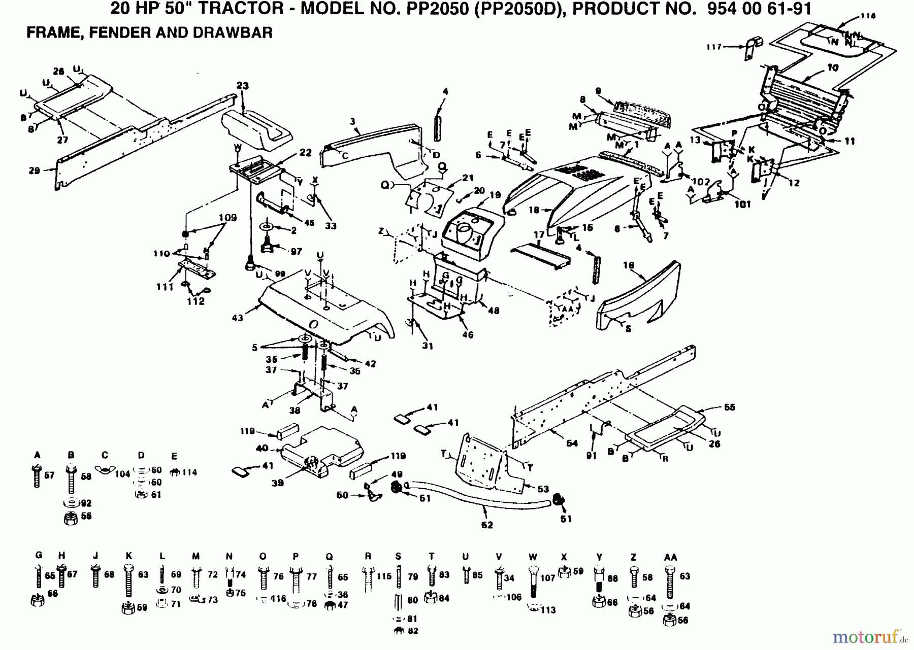 Poulan / Weed Eater Rasen und Gartentraktoren PP2050D - Poulan Pro Lawn Tractor FRAME, FENDER AND DRAWBAR