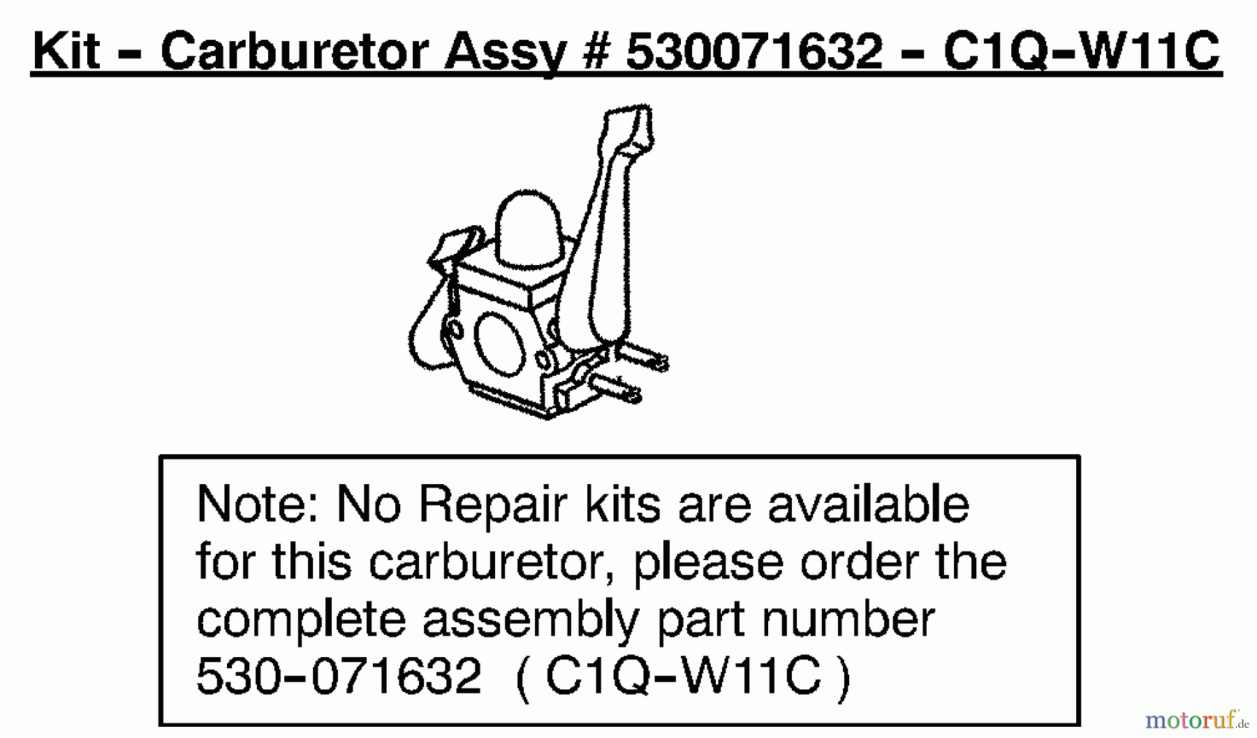 Poulan / Weed Eater Bläser / Sauger / Häcksler / Mulchgeräte BV1650 (Type 2) - Weed Eater Barracuda Blower Carburetor Assembly (C1Q-W11C) 530071632