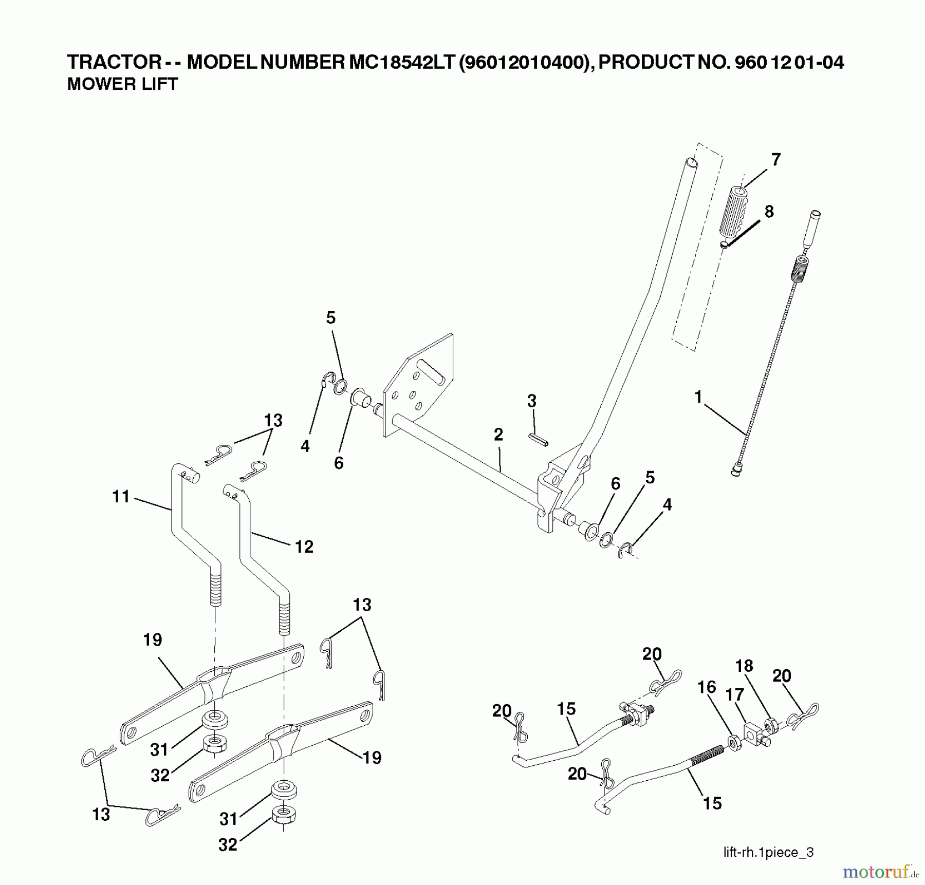  Poulan / Weed Eater Rasen und Gartentraktoren PXT12538 (96016002200) - Poulan XT Lawn Tractor (2010-10) MOWER LIFT / DECK LIFT