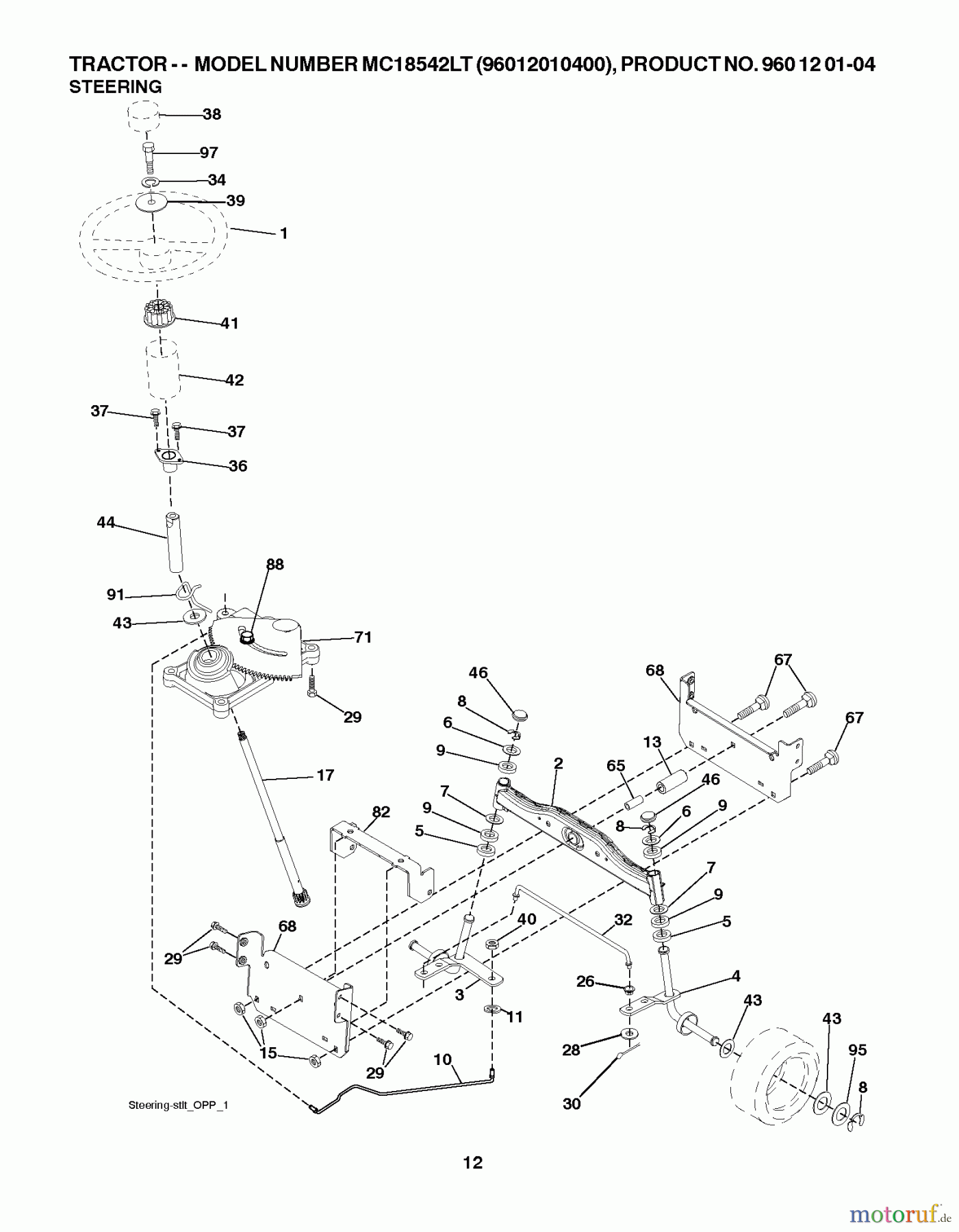 Poulan / Weed Eater Rasen und Gartentraktoren PXT12538 (96016002200) - Poulan XT Lawn Tractor (2010-10) STEERING