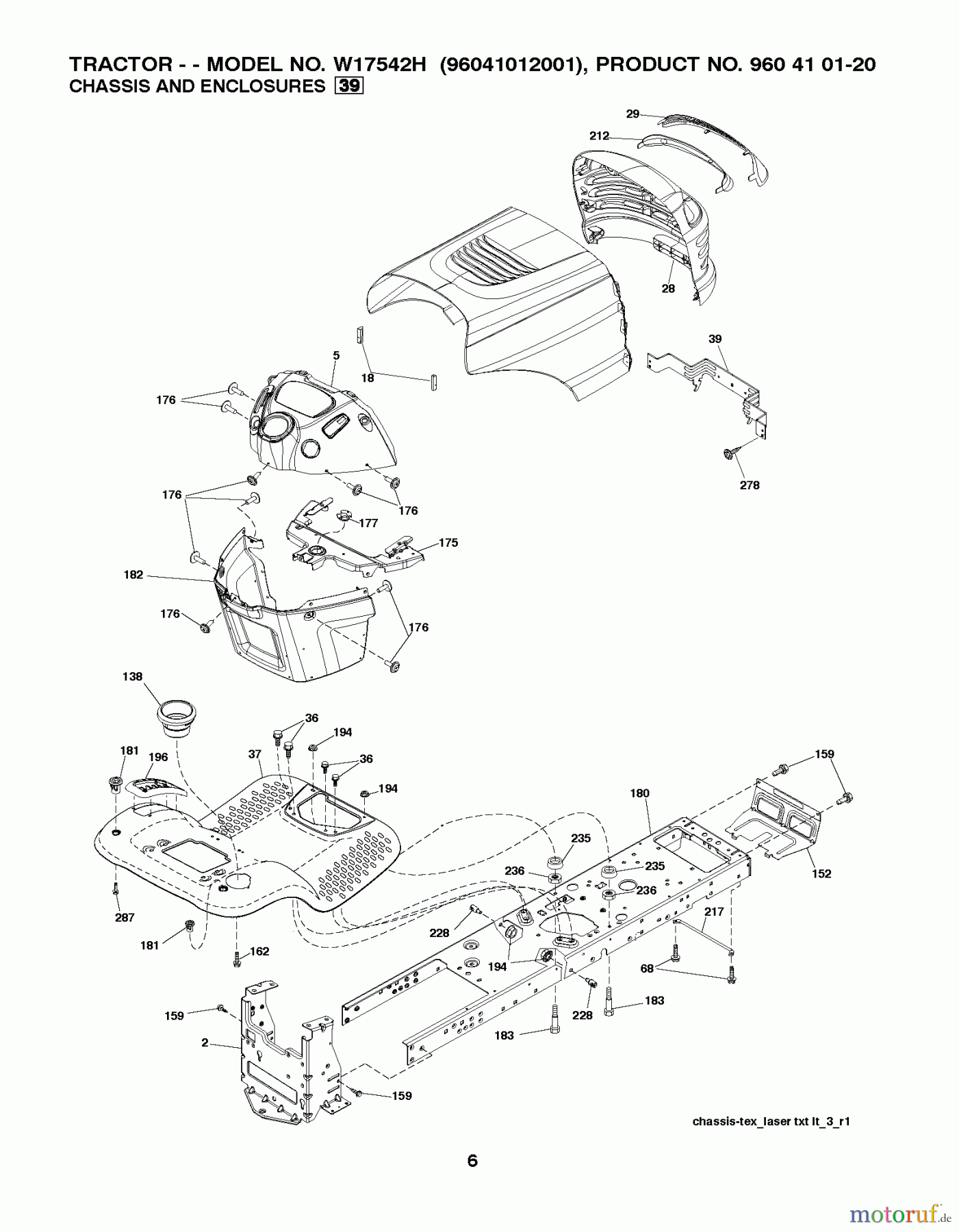 Poulan / Weed Eater Rasen und Gartentraktoren W17542H (96041012001) - Weed Eater Lawn Tractor (2010-01) CHASSIS ENCLOSURES