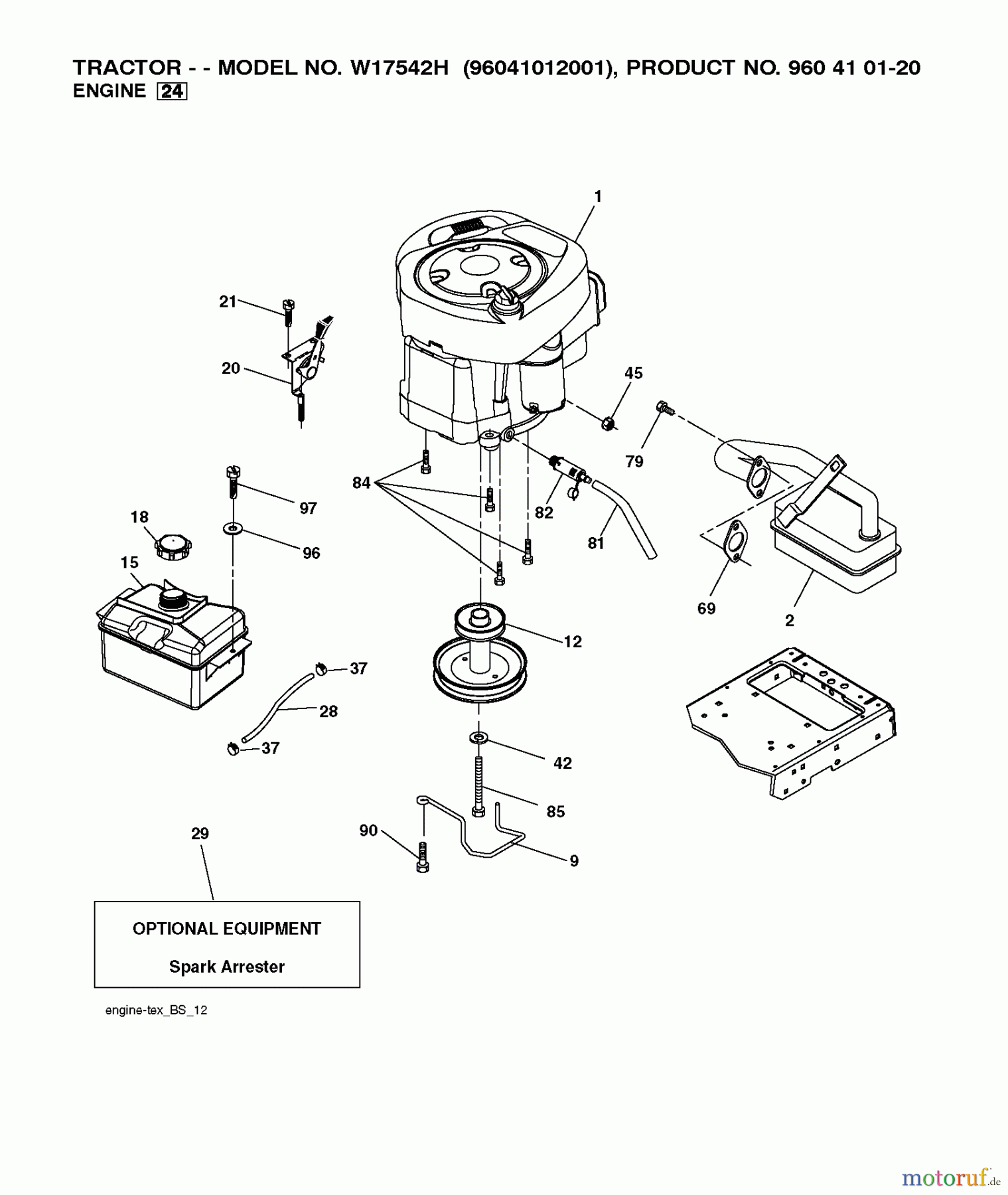  Poulan / Weed Eater Rasen und Gartentraktoren W17542H (96041012001) - Weed Eater Lawn Tractor (2010-01) ENGINE