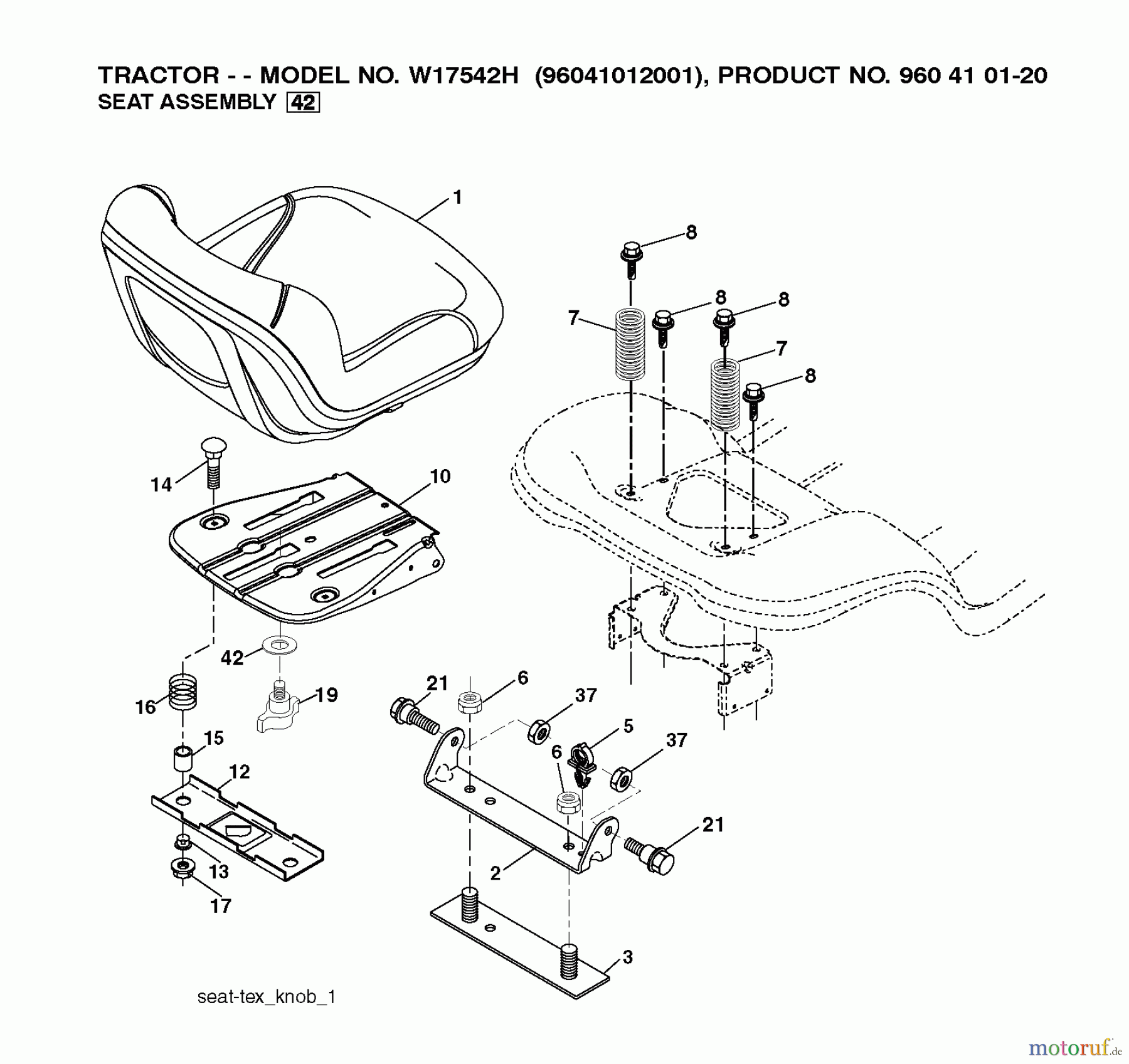 Poulan / Weed Eater Rasen und Gartentraktoren W17542H (96041012001) - Weed Eater Lawn Tractor (2010-01) SEAT