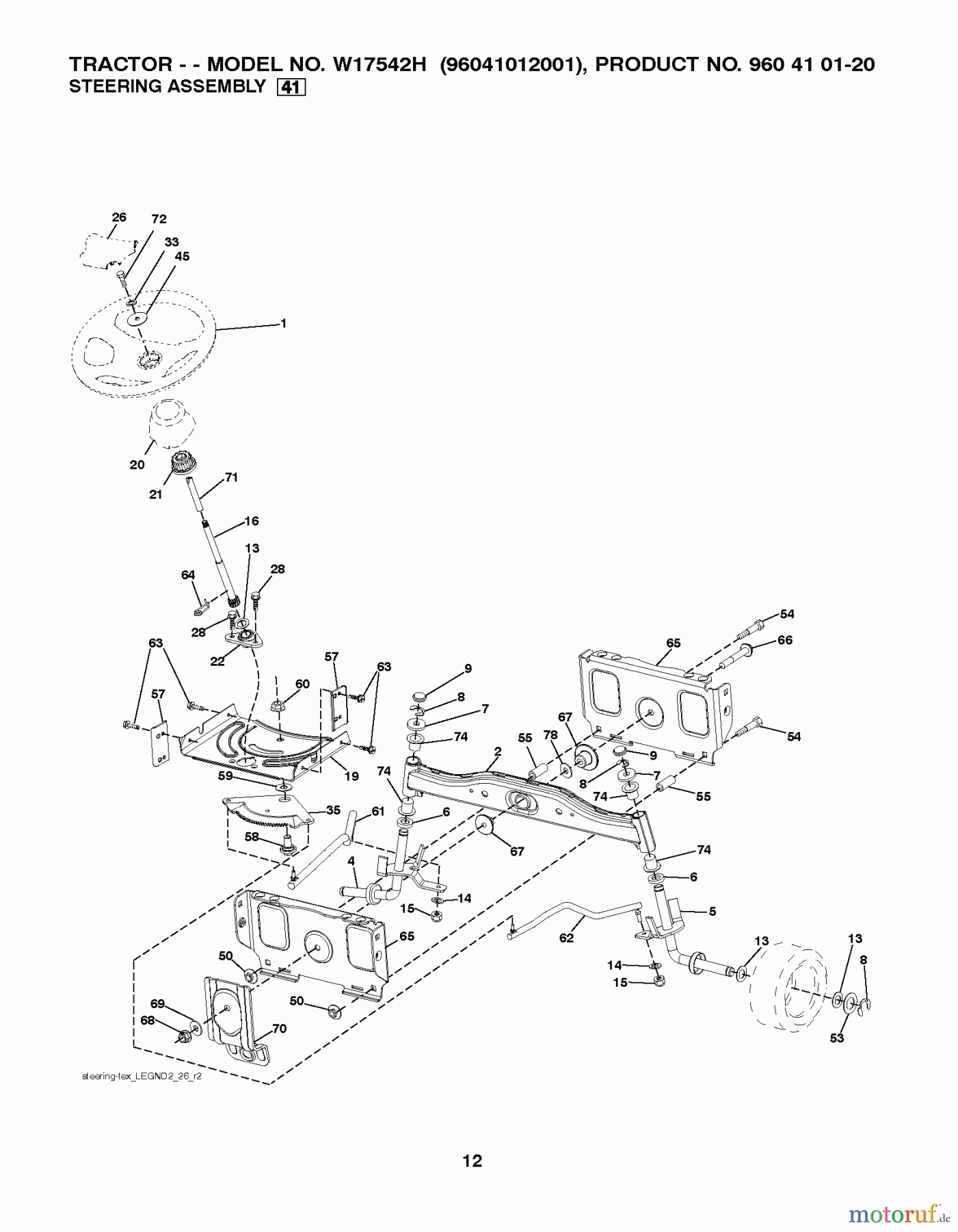 Poulan / Weed Eater Rasen und Gartentraktoren W17542H (96041012001) - Weed Eater Lawn Tractor (2010-01) STEERING