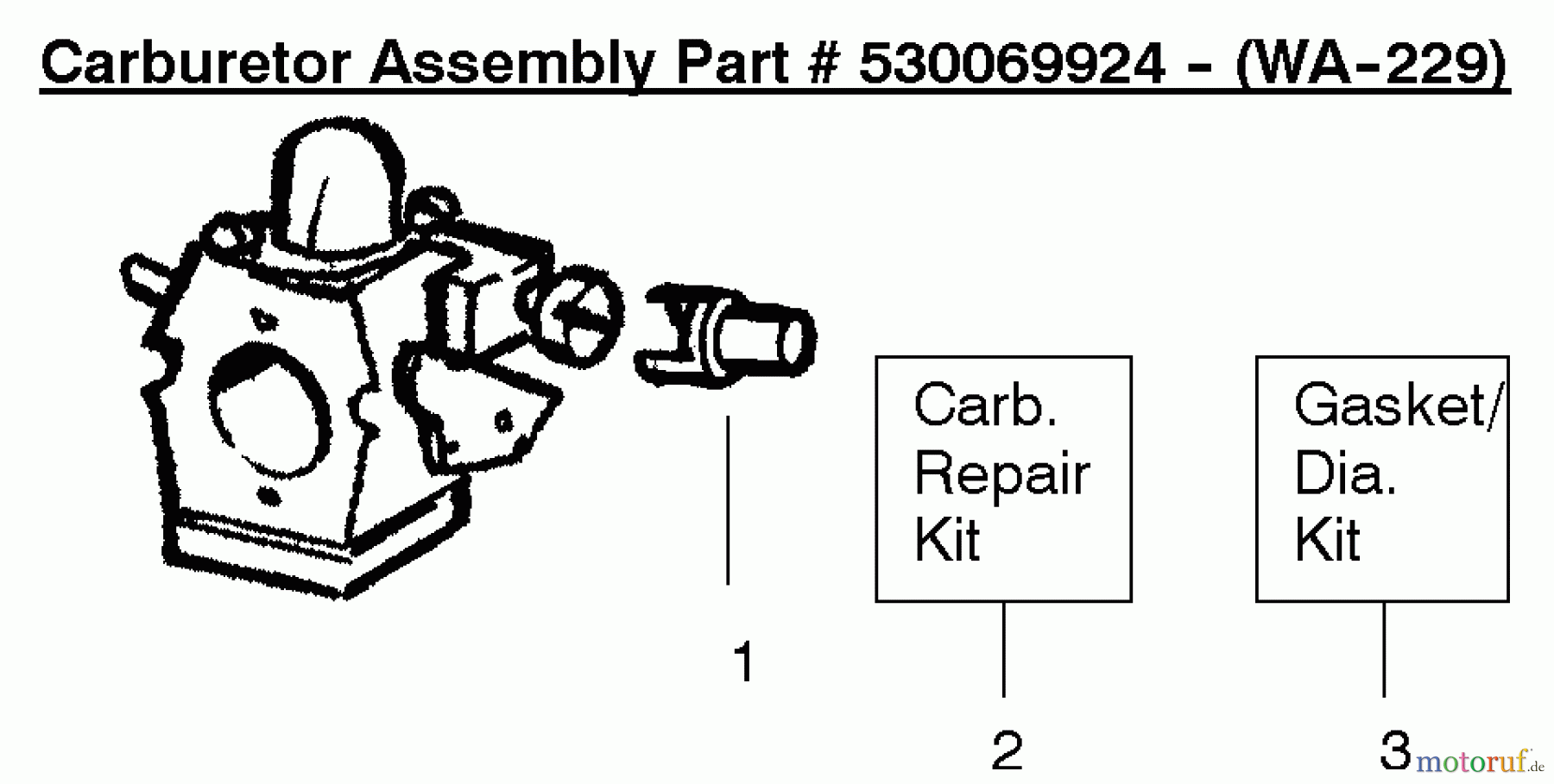 Poulan / Weed Eater Bläser / Sauger / Häcksler / Mulchgeräte BV2000 (Type 1) - Weed Eater Barracuda Blower Carburetor Assembly (WA-229) P/N 530069924 Type 1
