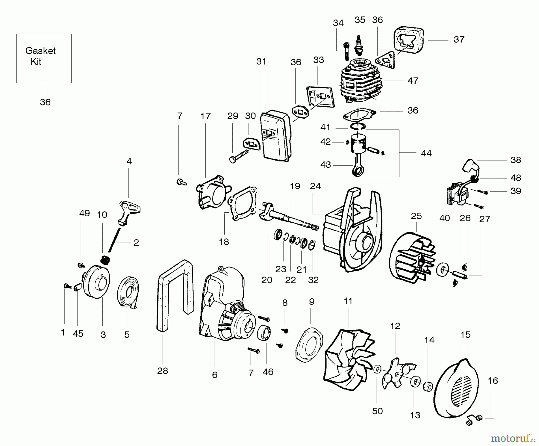 Poulan / Weed Eater Bläser / Sauger / Häcksler / Mulchgeräte BV2000 (Type 1) - Weed Eater Barracuda Blower Engine Assembly Type 1