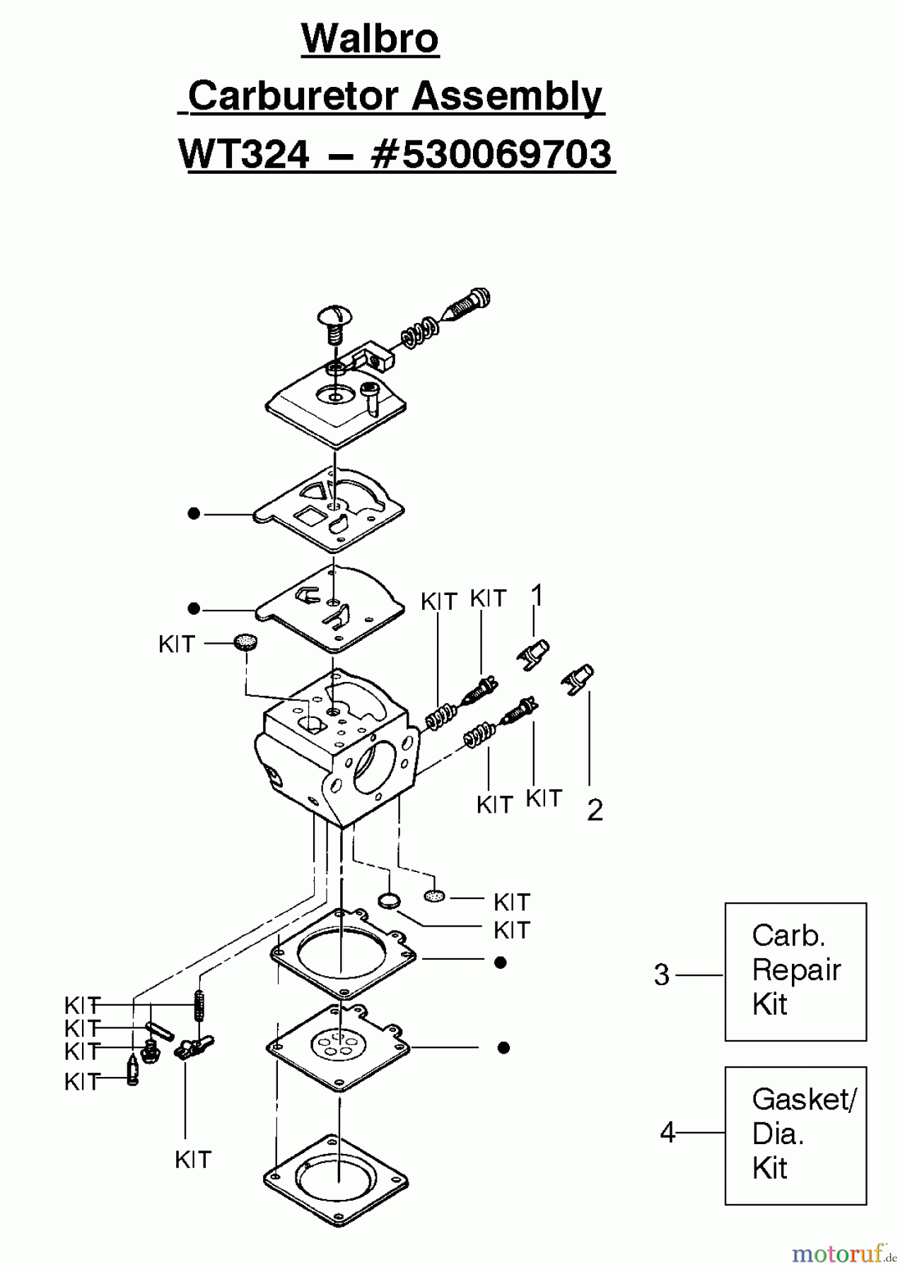Poulan / Weed Eater Motorsägen 1900 - Poulan Patriot Chainsaw Carburetor Assembly - WT324 - PN 530069703