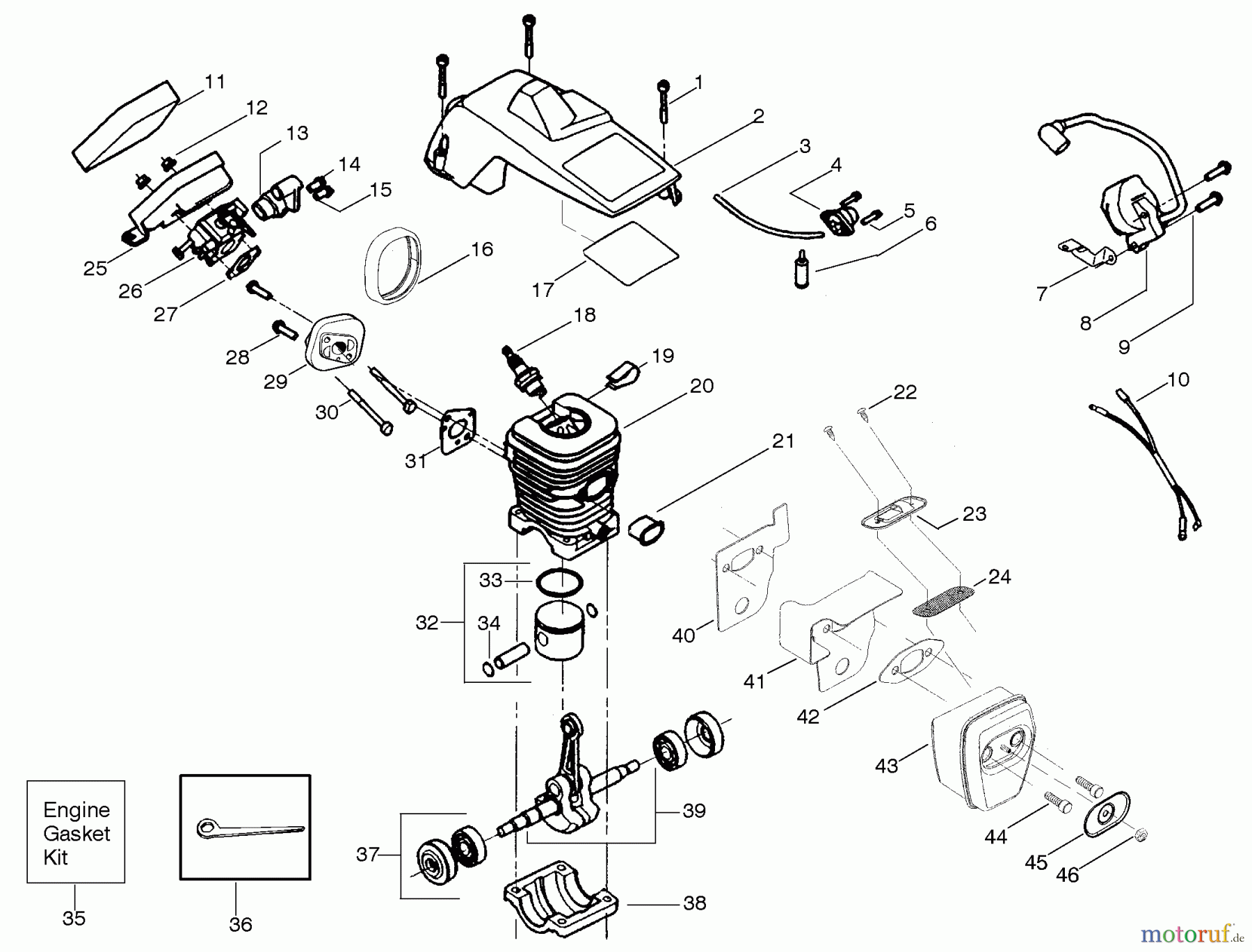 Poulan / Weed Eater Motorsägen 1900LE - Poulan Patriot Chainsaw Engine Assembly