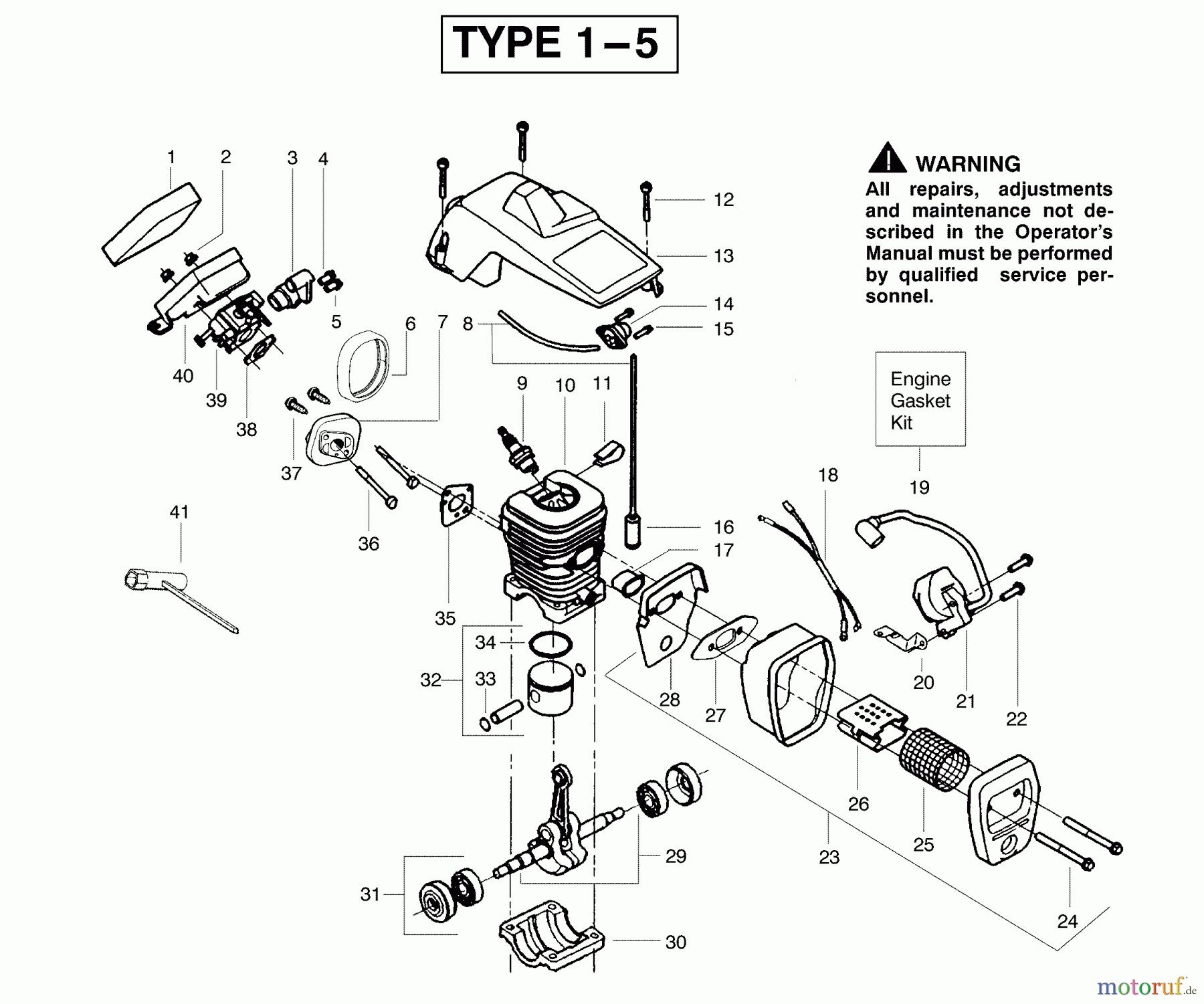 Poulan / Weed Eater Motorsägen 1950 (Type 1) - Poulan Woodshark Chainsaw Engine Assembly Type 1-5