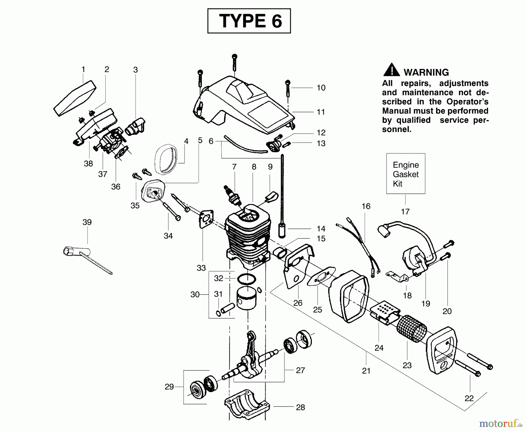 Poulan / Weed Eater Motorsägen 1950 (Type 6) - Poulan Woodshark Chainsaw Engine Assembly Type 6