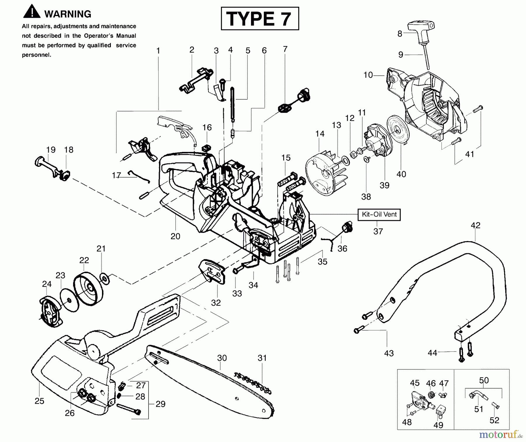 Poulan / Weed Eater Motorsägen 1950 (Type 7) - Poulan Woodshark Chainsaw Chassis & Bar Assembly Type 7