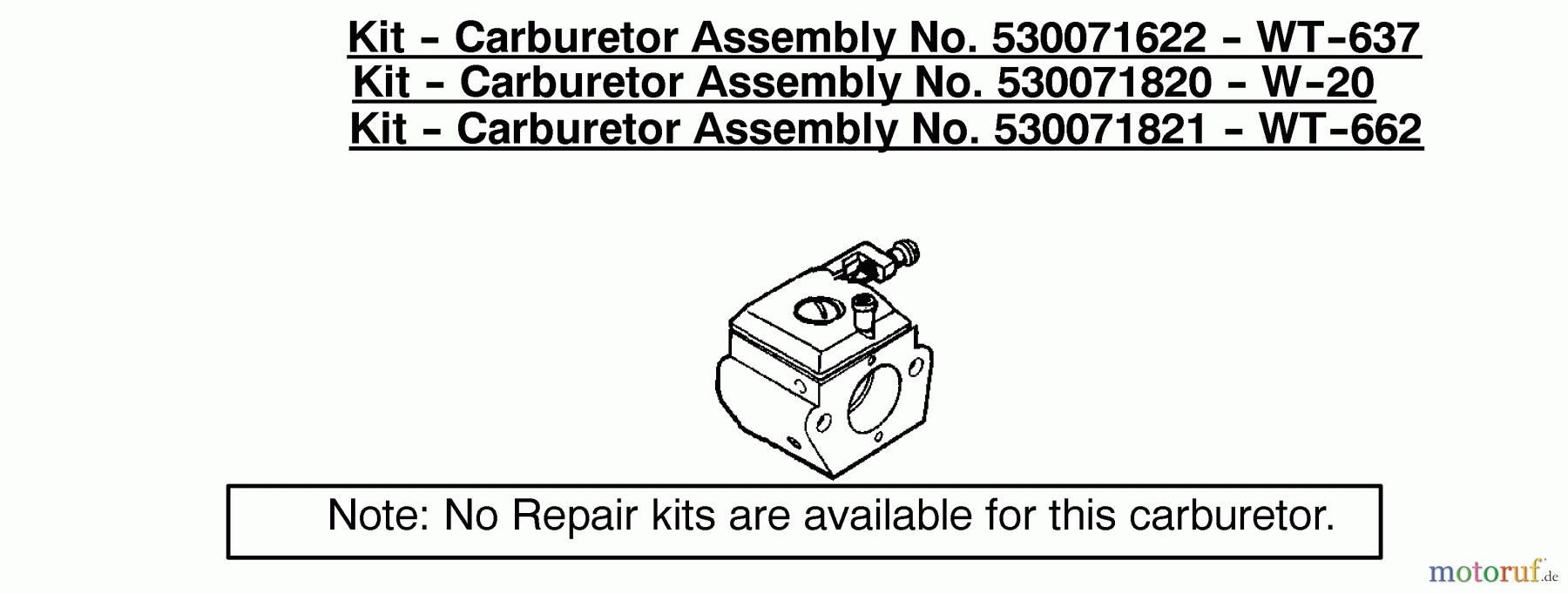Poulan / Weed Eater Motorsägen 1950LE (Type 1) - Poulan Woodshark Chainsaw Kits - Carburetor Assembly 530071622/530071820/530071821