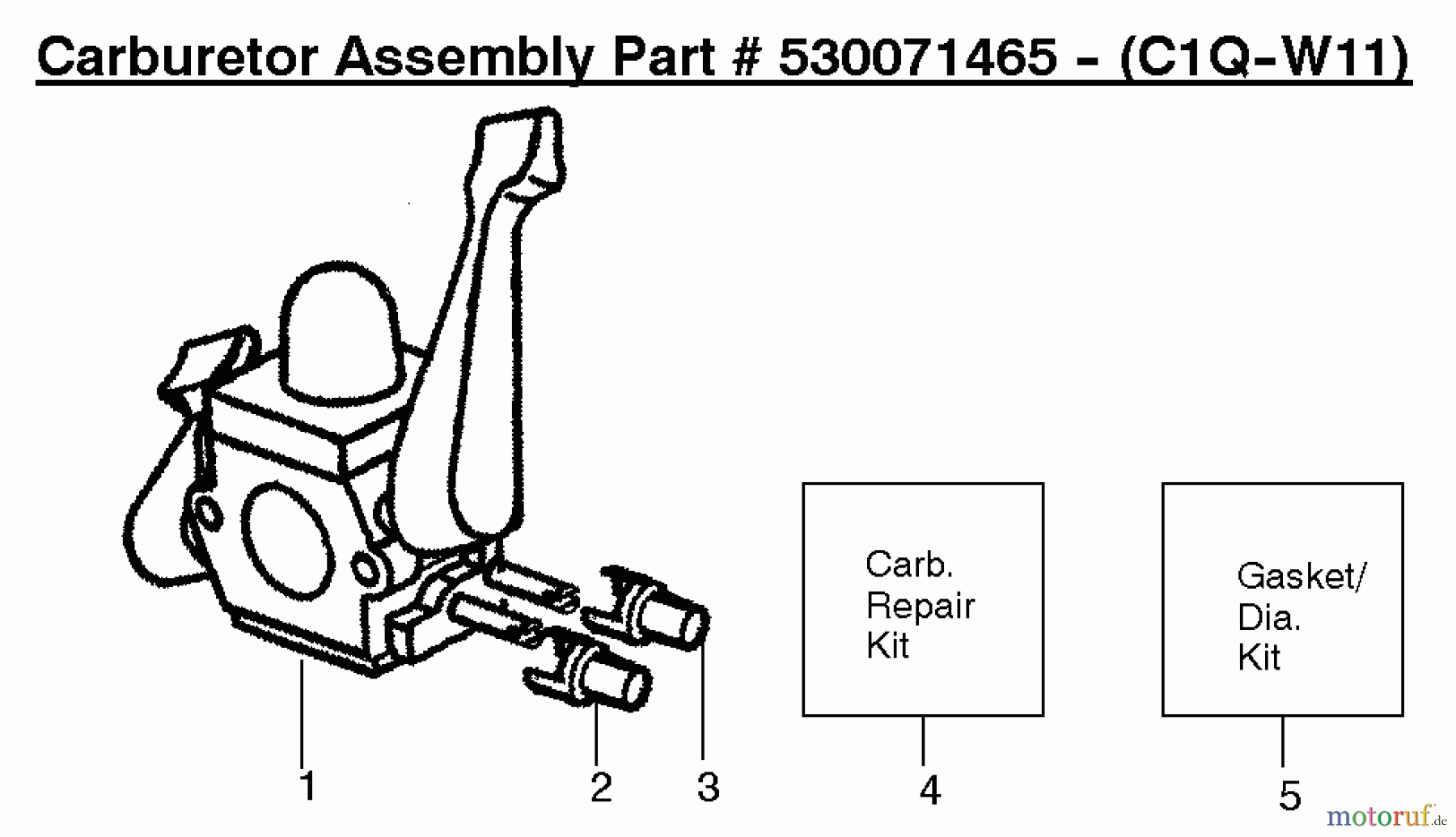 Poulan / Weed Eater Bläser / Sauger / Häcksler / Mulchgeräte BV1850 (Type 3) - Weed Eater Barracuda Blower Carburetor Assembly (C1Q-W11) P/N 530071465 Type 2 & 3