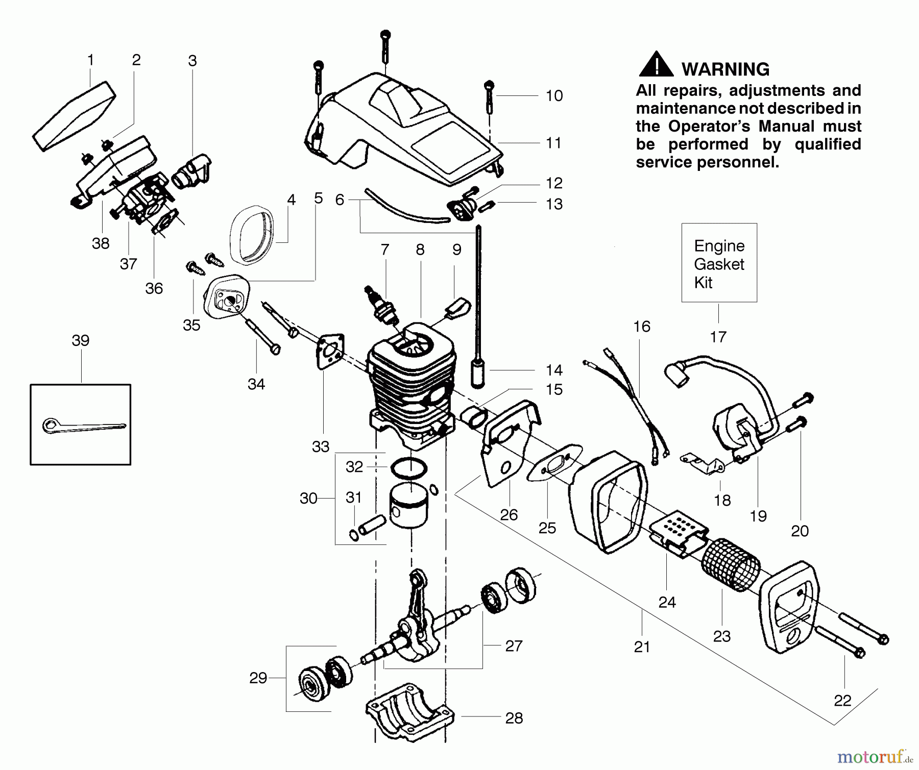 Poulan / Weed Eater Motorsägen 1975 (Type 3) - Poulan Woodshark Chainsaw Engine Assembly Type 1 - 5
