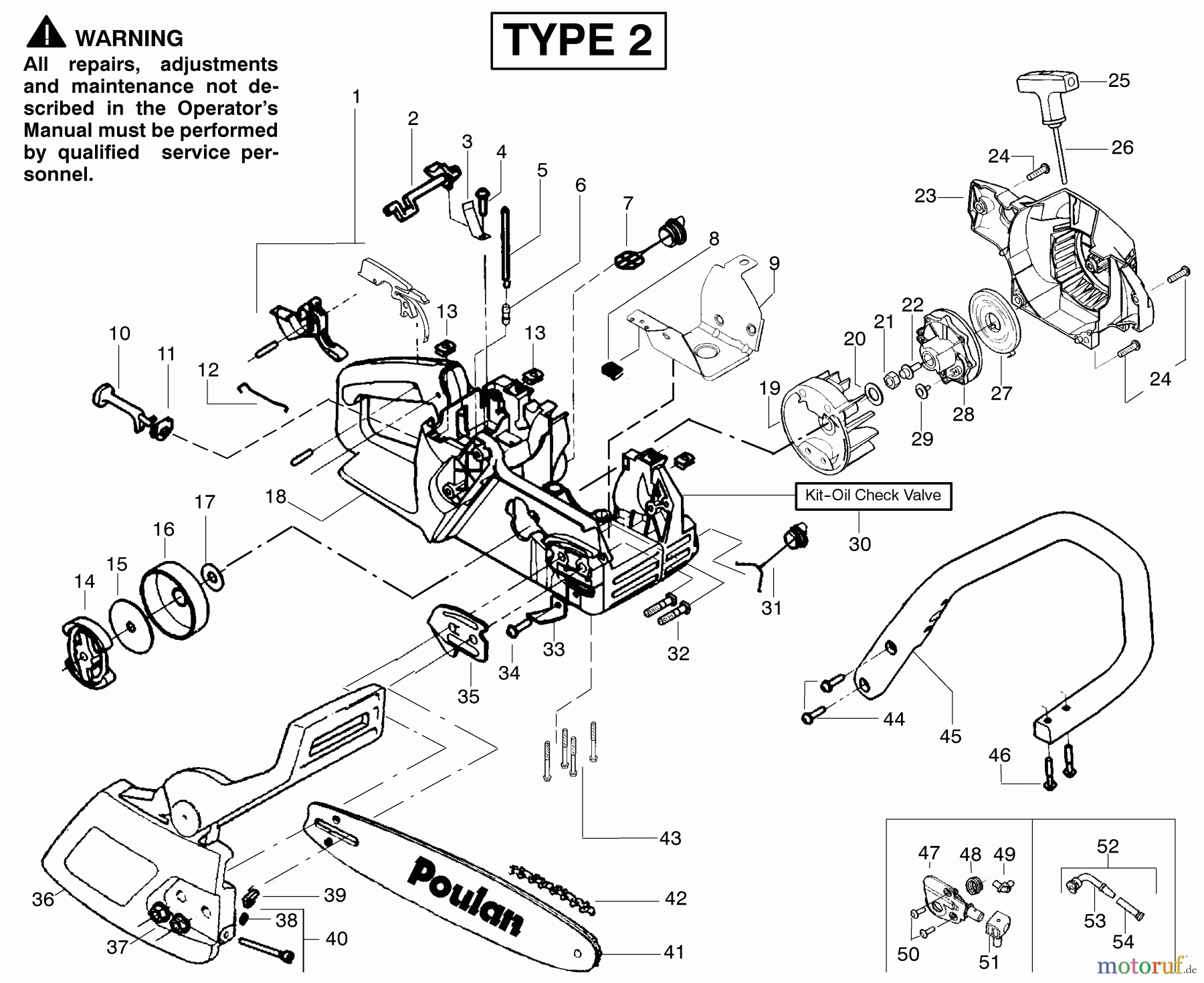 Poulan / Weed Eater Motorsägen 1975LE (Type 2) - Poulan Woodshark Chainsaw Handle & External Assembly Type 2