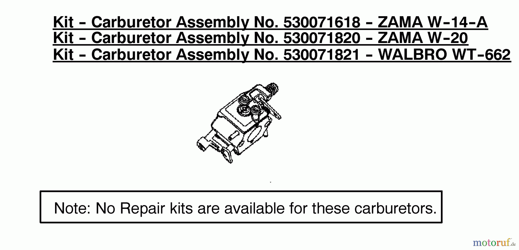 Poulan / Weed Eater Motorsägen 1975LE (Type 1) - Poulan Woodshark Chainsaw Kit-Carburetor Assembly 530071618/530071820/53007182