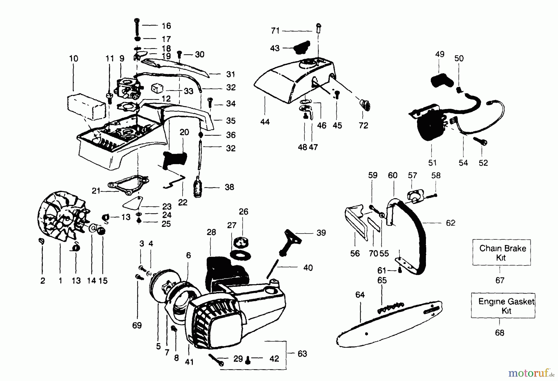 Poulan / Weed Eater Motorsägen 1800 - Poulan Chainsaw HANDLES & HOUSING