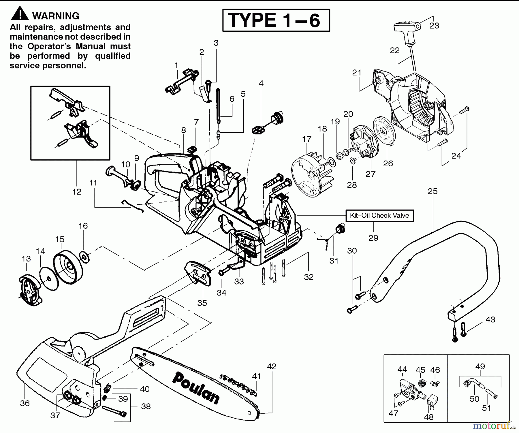 Poulan / Weed Eater Motorsägen 2050WT (Type 2) - Poulan Wildthing Chainsaw Chassis & Handle Assembly Type 1 - 6