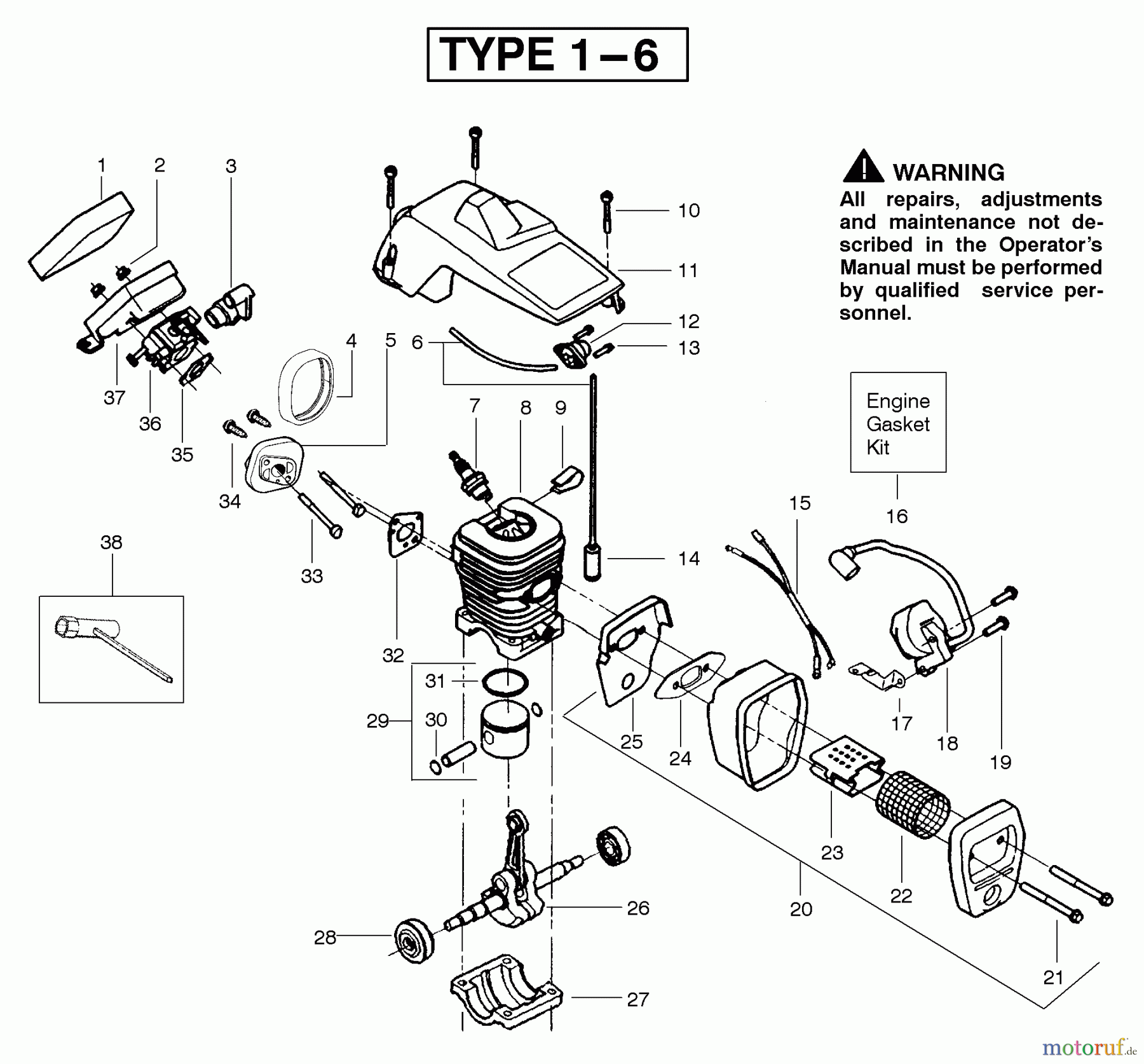 Poulan / Weed Eater Motorsägen 2050WT (Type 5) - Poulan Wildthing Chainsaw Engine Assembly Type 1 - 6