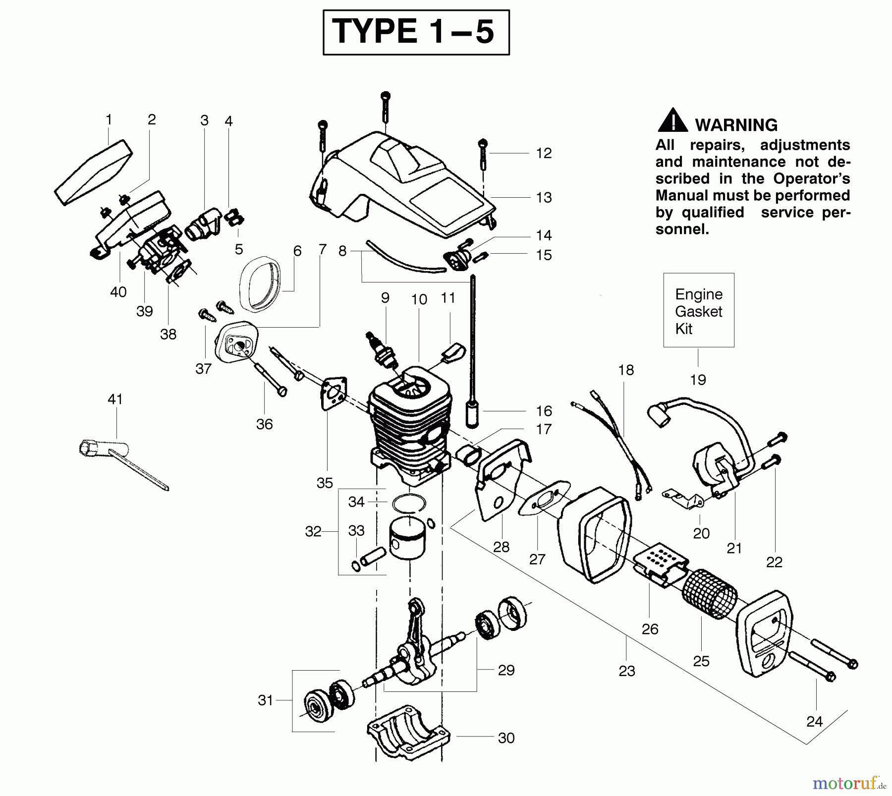 Poulan / Weed Eater Motorsägen 2055 (Type 2) - Poulan Woodsman Chainsaw Engine Assembly Type 1-5