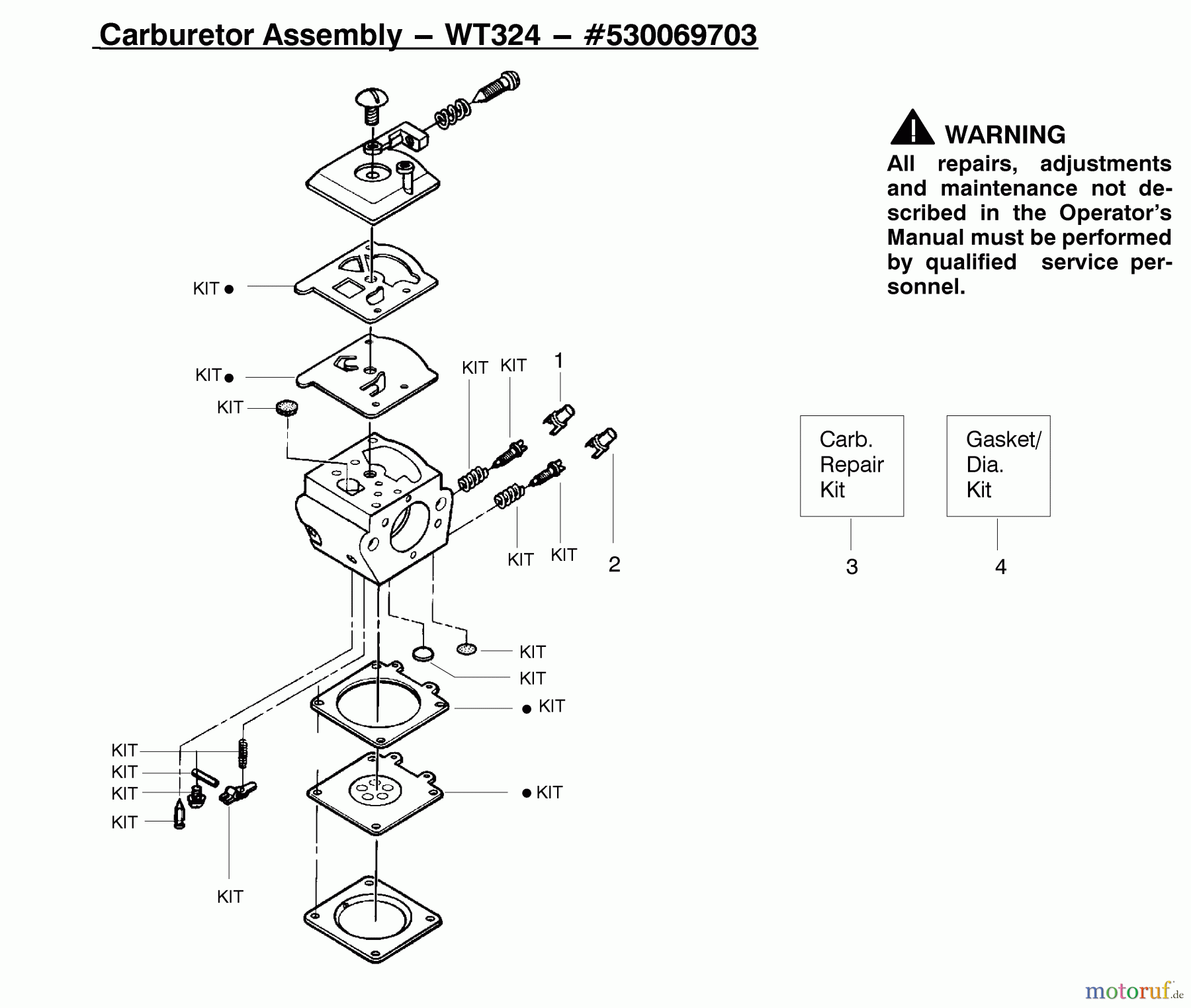 Poulan / Weed Eater Motorsägen 2055 (Type 6) - Poulan Woodsman Chainsaw Carburetor Assembly (WT324) 530069703