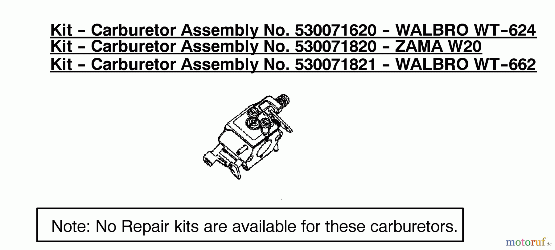 Poulan / Weed Eater Motorsägen 2055 (Type 6) - Poulan Woodsman Chainsaw Kit - Carburetor Assembly 530071820/530071821/530071620