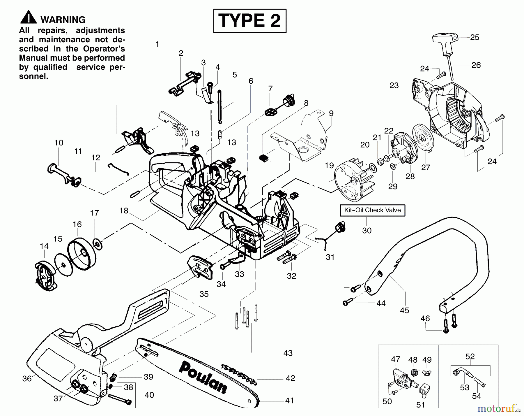 Poulan / Weed Eater Motorsägen 2055LE (Type 2) - Poulan Woodsman Chainsaw Chassis & Handle Assembly Type 2