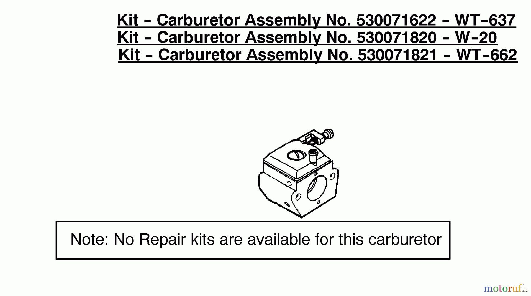 Poulan / Weed Eater Motorsägen 2055LE (Type 2) - Poulan Woodsman Chainsaw Kit-Carburetor Assembly 530071622/530071820/530071821