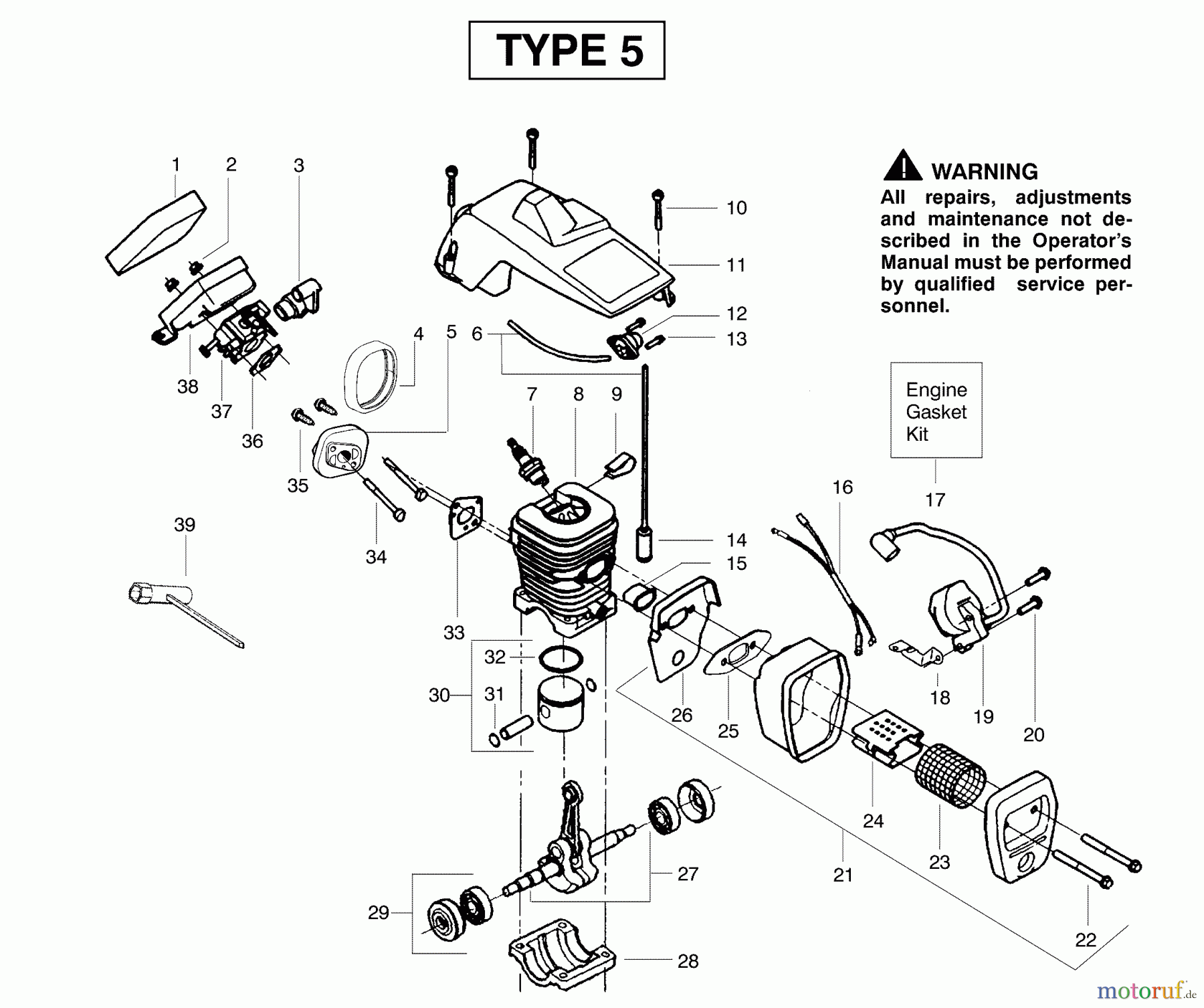 Poulan / Weed Eater Motorsägen 2075 (Type 5) - Poulan Chainsaw Engine Assembly Type 5