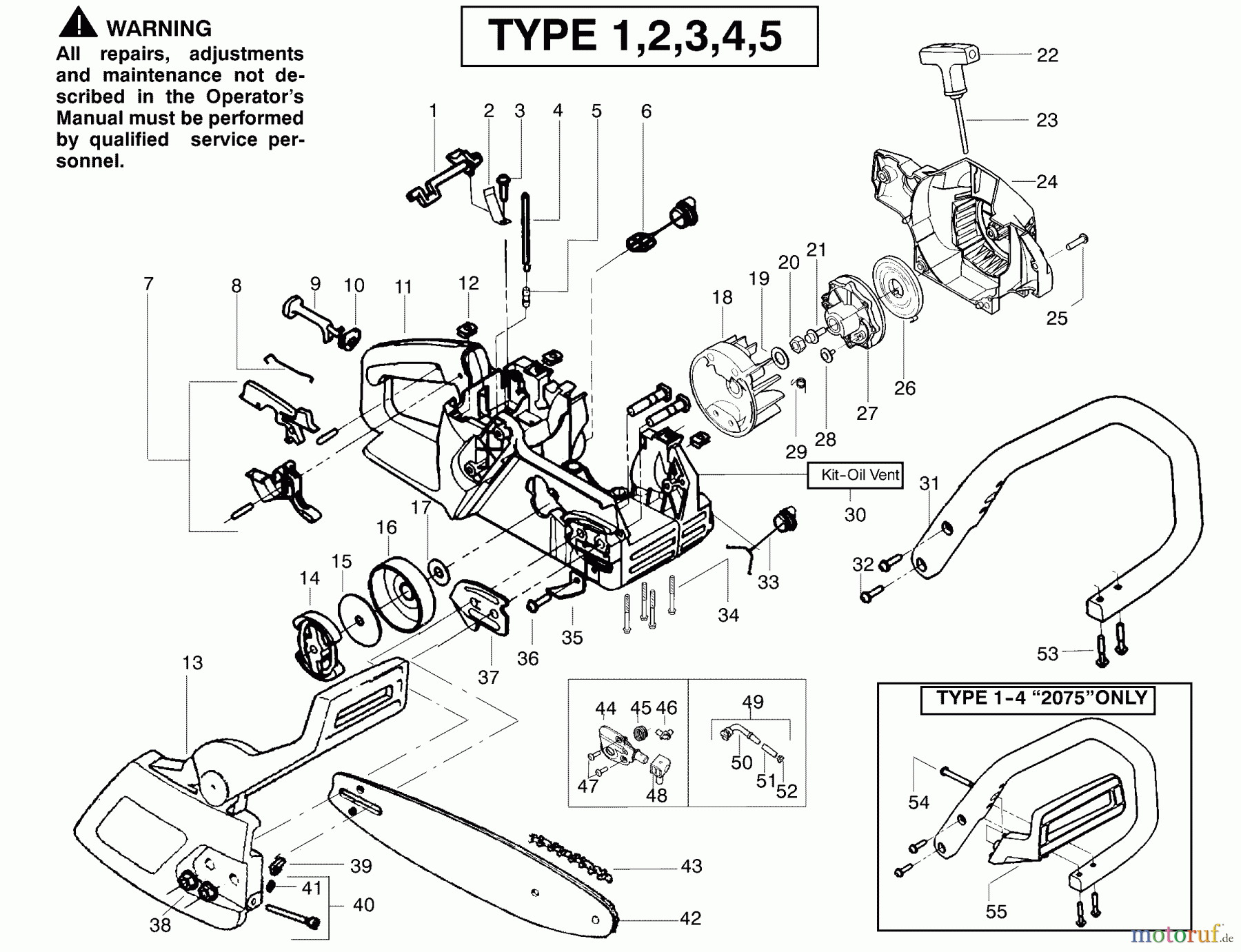 Poulan / Weed Eater Motorsägen 2075 (Type 4) - Poulan Chainsaw Handle, Chassis & Bar Assembly Type 1,2,3,4,5