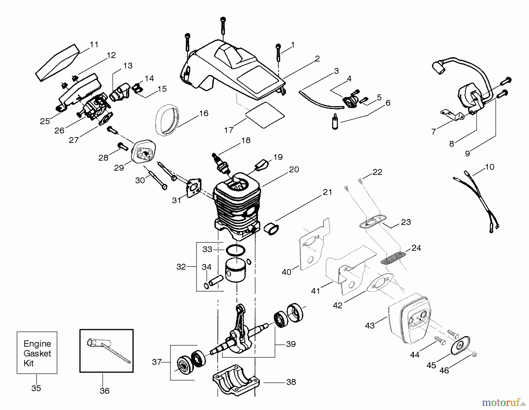 Poulan / Weed Eater Motorsägen 2075LE - Poulan Chainsaw Engine Assembly