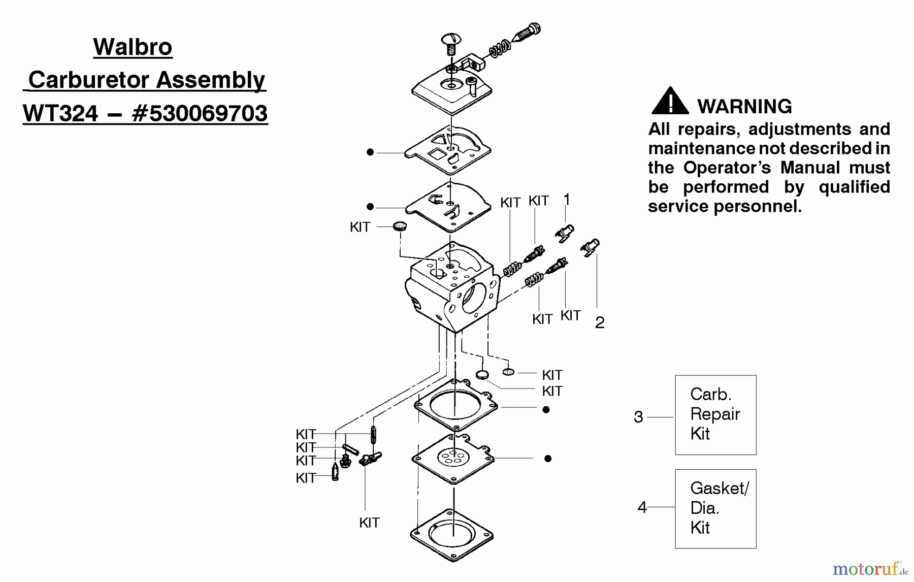 Poulan / Weed Eater Motorsägen 2150 (Type 2) - Poulan Predator Chainsaw Carburetor Assembly (Walbro WT324) 530069703