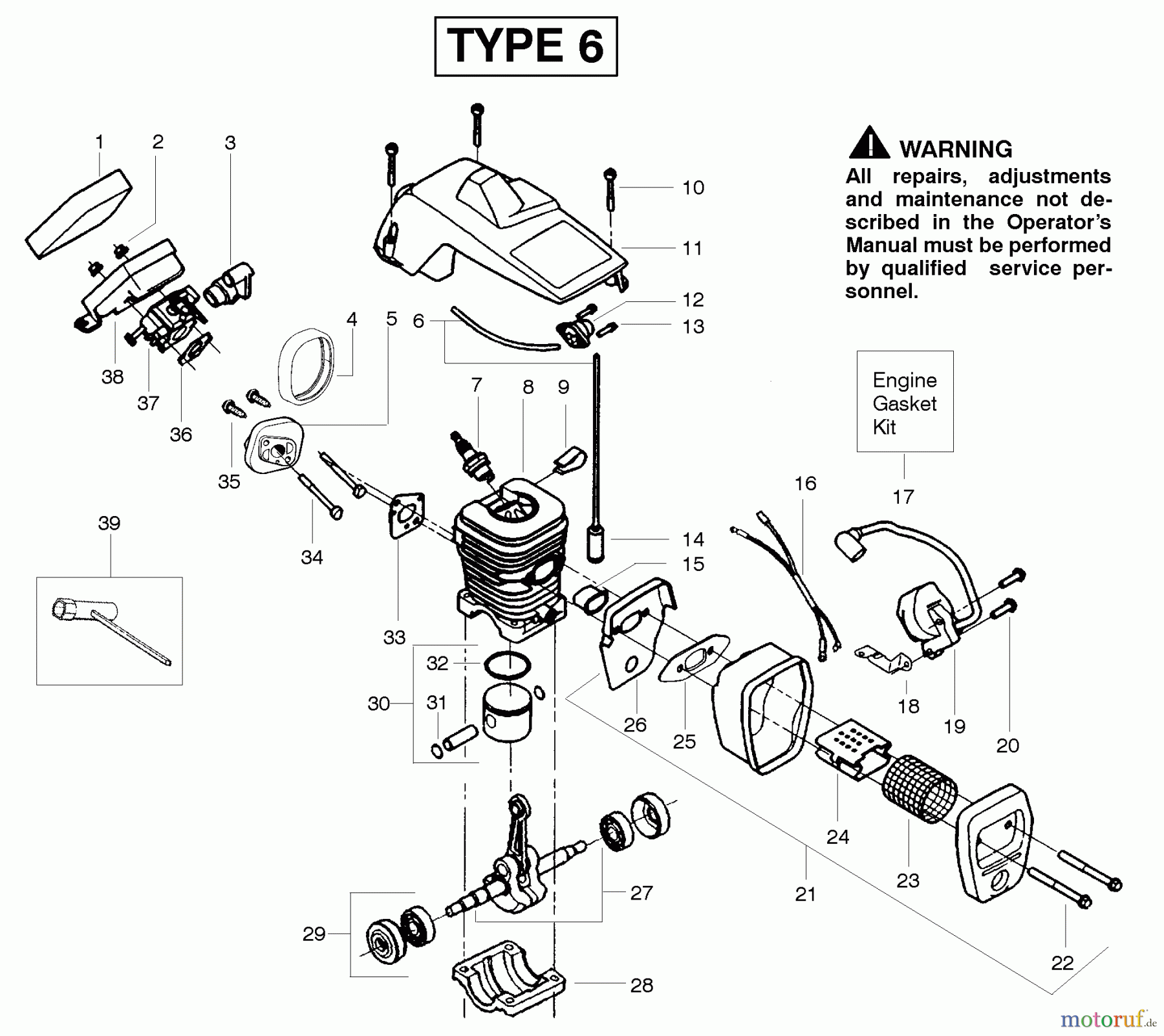 Poulan / Weed Eater Motorsägen 2150 PR - Poulan Chainsaw Engine Type 6