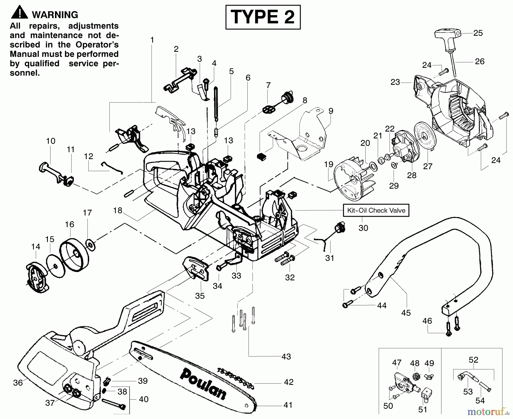 Poulan / Weed Eater Motorsägen 2150LE (Type 2) - Poulan Predator Chainsaw Handle, Chassis & Bar Assembly Type 2