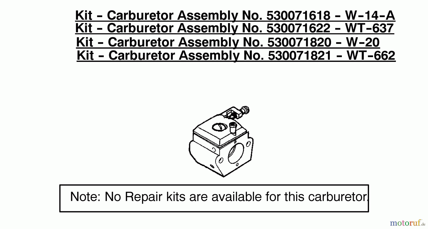 Poulan / Weed Eater Motorsägen 2150LE (Type 2) - Poulan Predator Chainsaw Kits - Carburetor Assembly 530071618/530071622/530071820/530071821