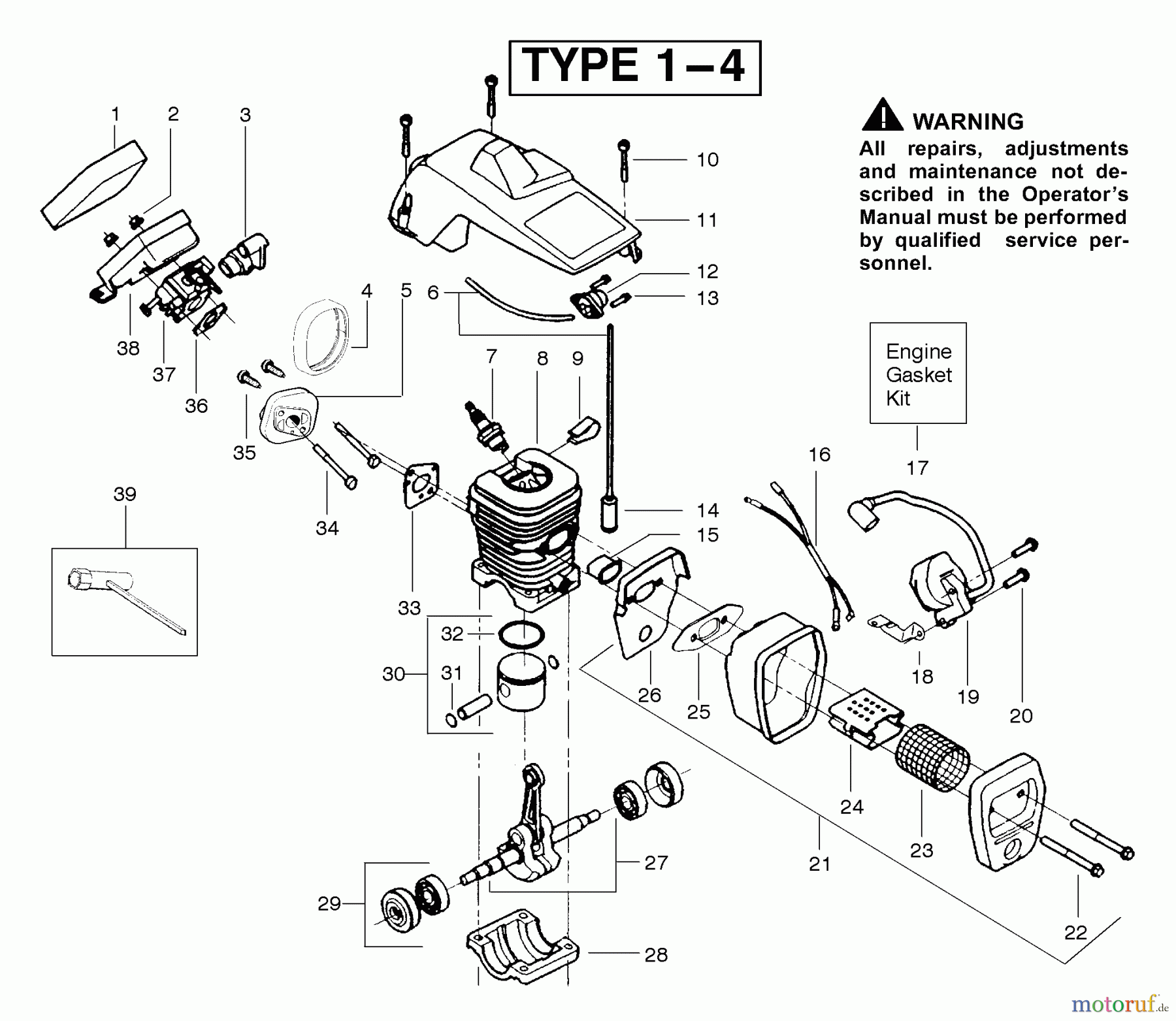 Poulan / Weed Eater Motorsägen 2155 (Type 4) - Poulan Plus Chainsaw Engine Assembly Type 1 - 4