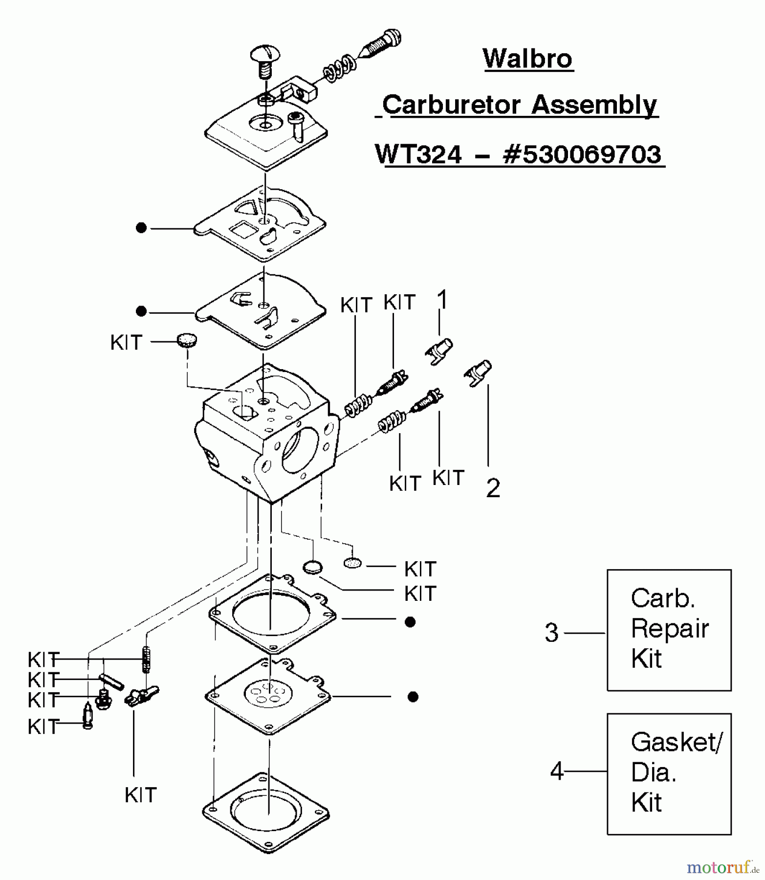 Poulan / Weed Eater Motorsägen 2155 (Type 5) - Poulan Plus Chainsaw Carburetor Assembly (Walbro WT324) P/N 530069703