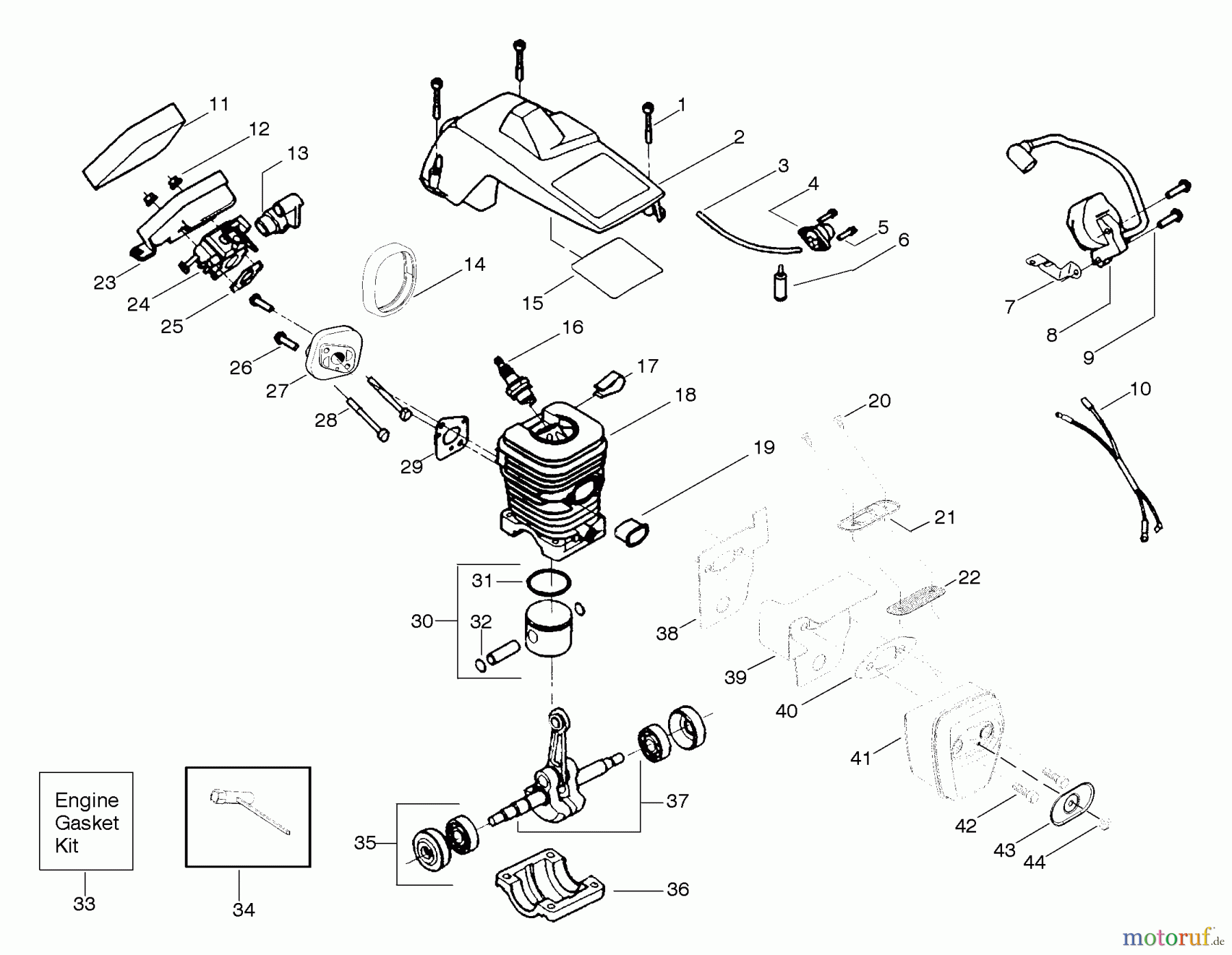 Poulan / Weed Eater Motorsägen 2175LE - Poulan Wildthing Chainsaw Engine Assembly